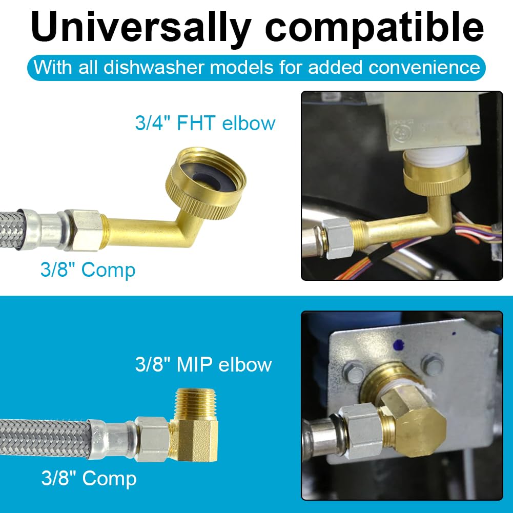 TT FLEX Universal Dishwasher Installation Kit,8 Ft Stainless Steel Dishwasher Hose,Burst Proof Water Supply Line with 3/8" Compression Connections