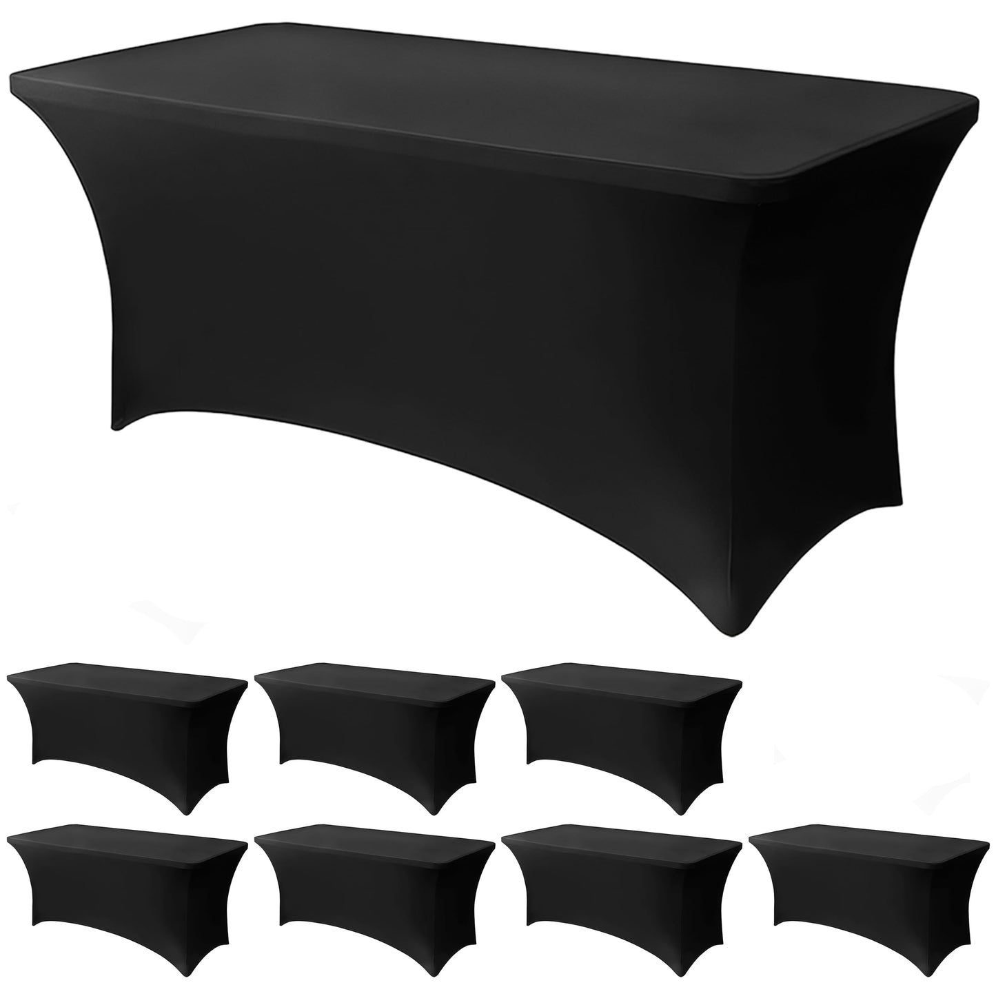 Lemict 6FT Black Table Cloth - 8 Pack Fitted Stretch Rectangle Spandex Tablecloth, Washable Table Cover for Party, Picnic, Wedding, Banquet, Birthday and Festival(30" x 72")