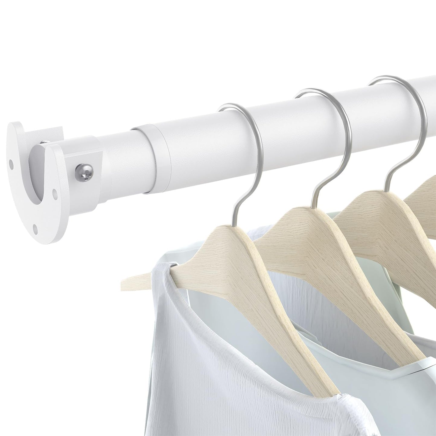 Ruiony 2 Pack Closet Rods for Hanging Clothes, 17 to 84 Inch Heavy Duty Stepless Adjustable Closet Hanging Rod, 1.3 Inch Diameter Metal Closet Rod for Wardrobes Laundry Bedroom RV, White