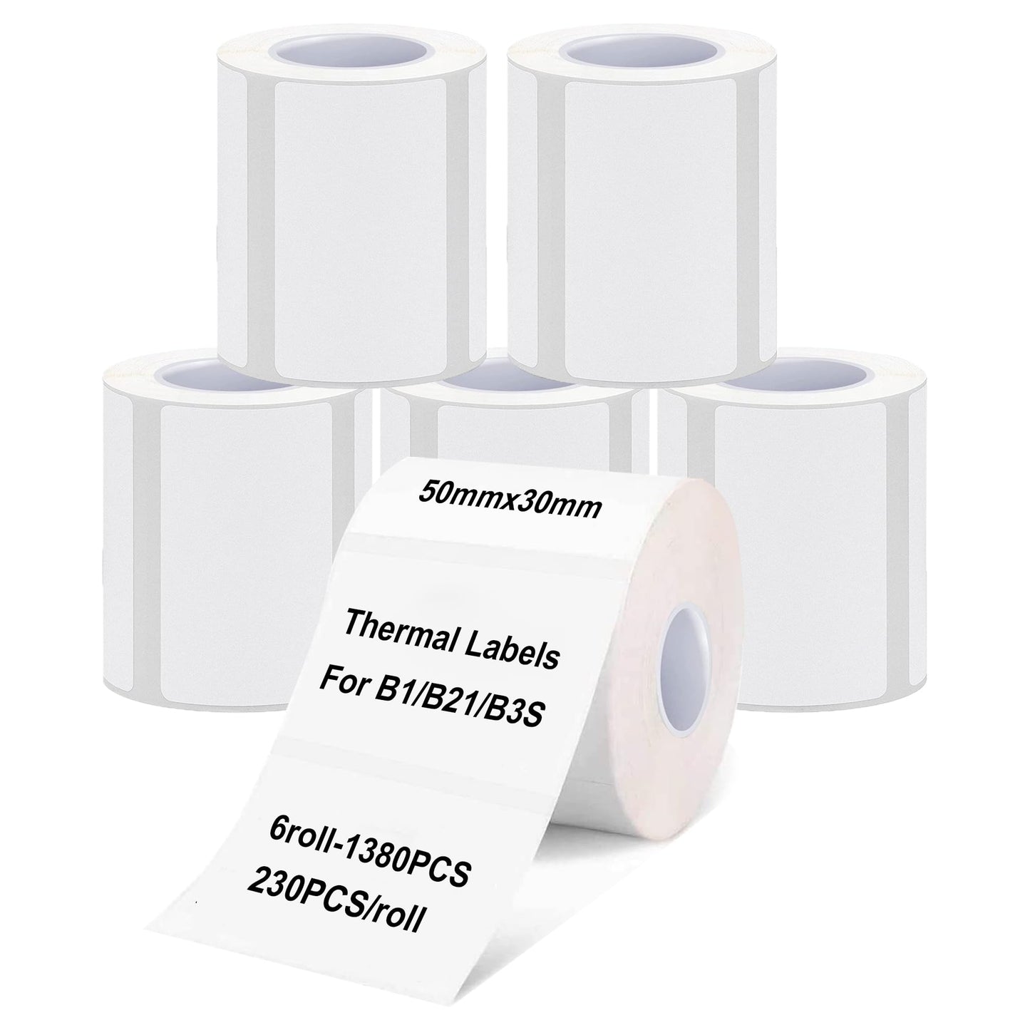 Thermal Labels Maker Tapes for B21/B3S/B1 Printer,1.91" X 1.18" (50 X 30mm) 230 Labels/Roll,Multi-Purpose Adhesive Labels Sticker Paper for Home Office Small Business Address School,6 Rolls White