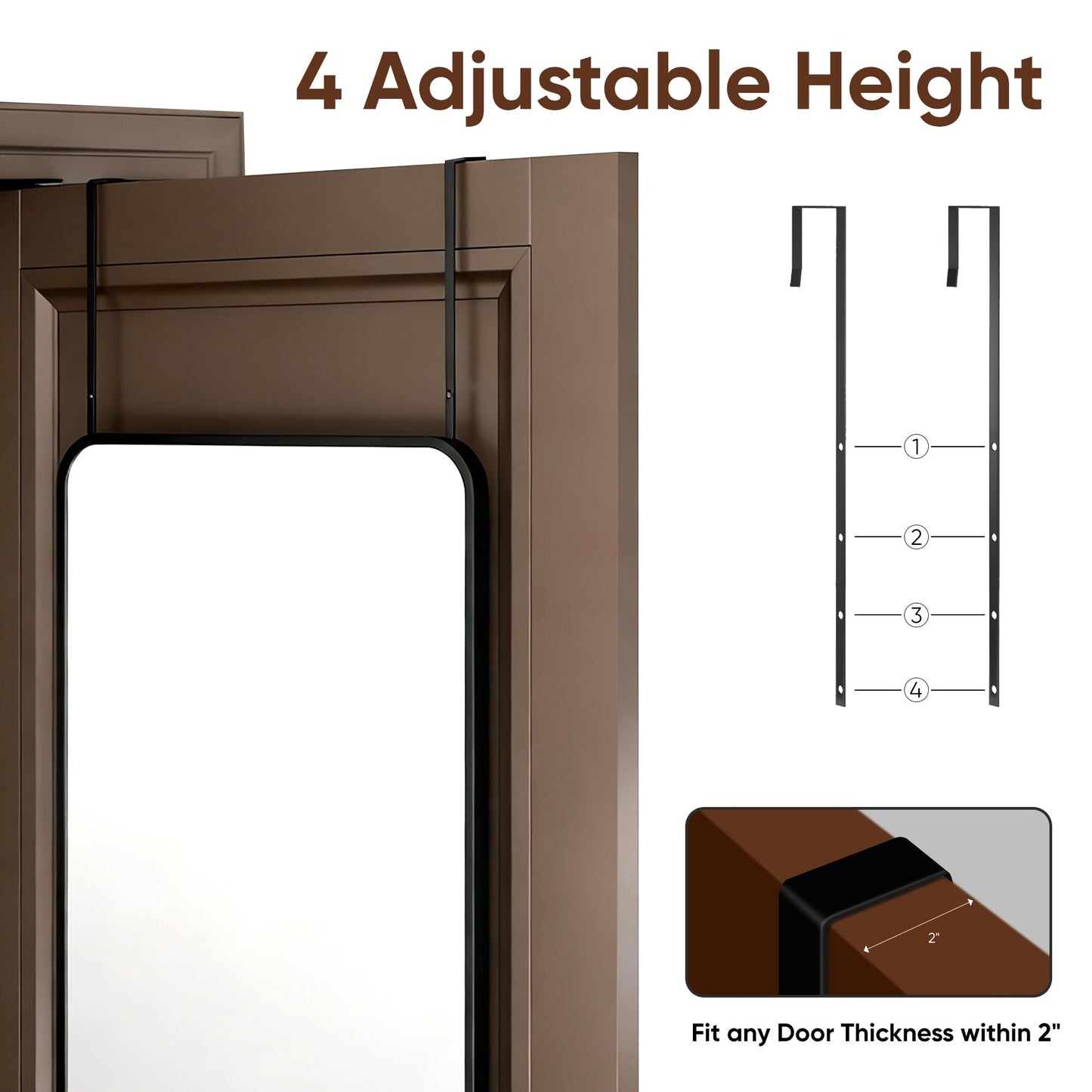 Antok 48''x 14'' Full Length Mirror Over Door, 4-in-1 Standing Leaning Wall Mounted, Adjustable Hanging Mirror for Bedroom Living Room, Black, Rounded Corner