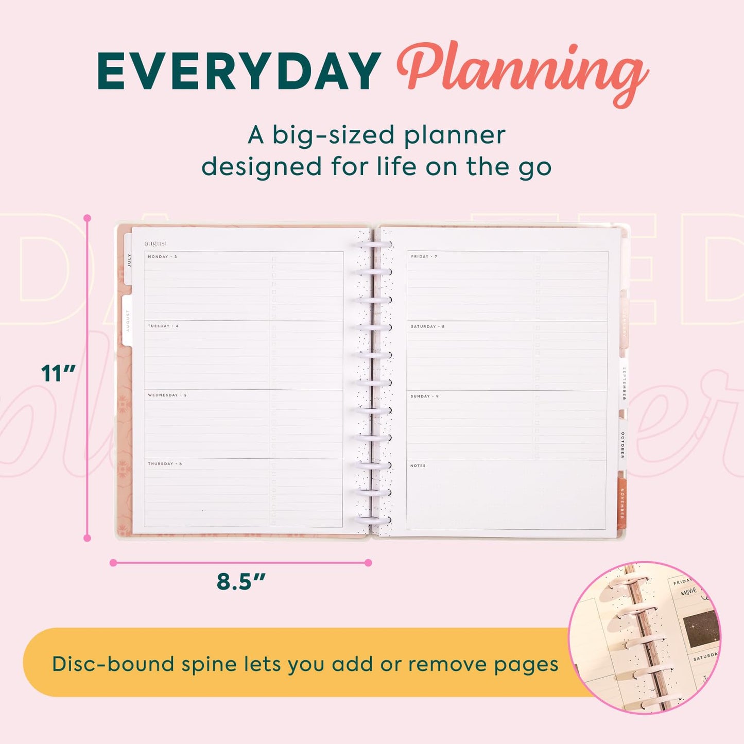 Happy Planner Disc-Bound Planner July 2026–Dec. 2027, 18-Month Planner, Big Size, 8.5" x 11", Vertical Layout, Dune Hues Leaf