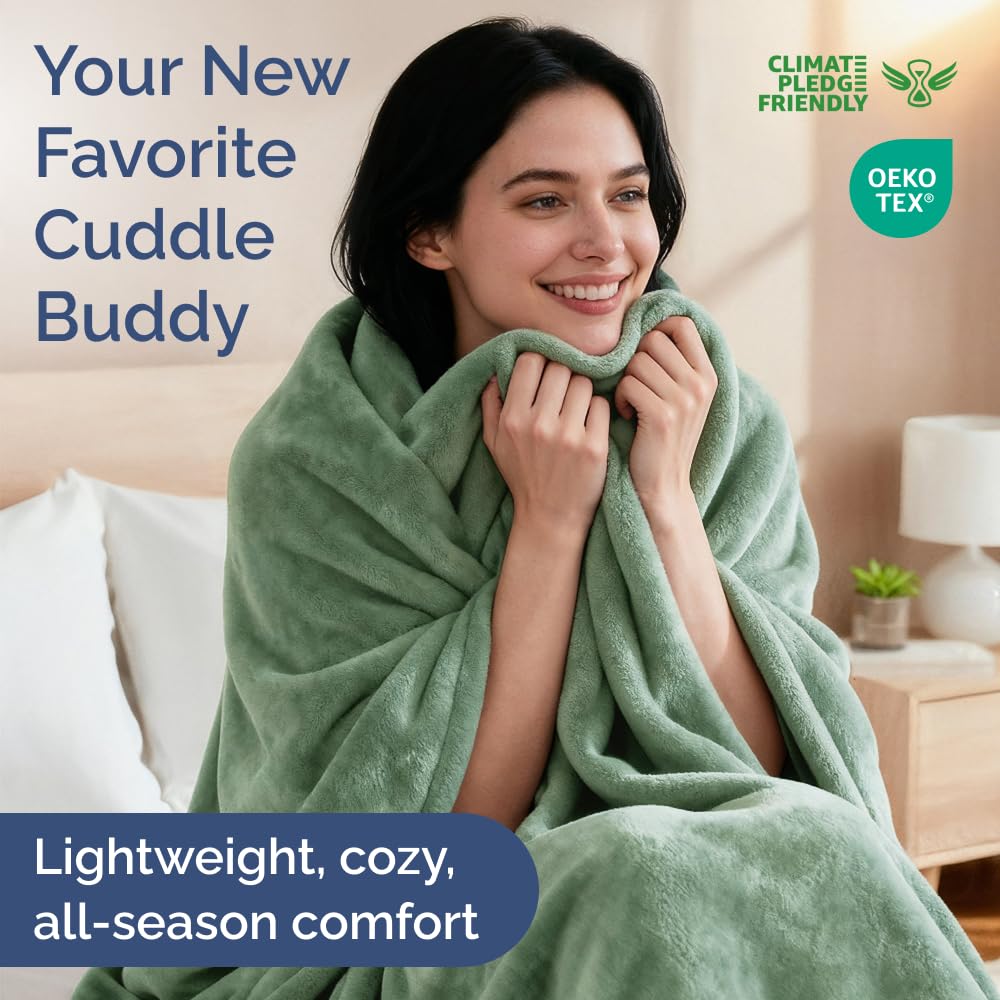 Ultra Soft Fleece Blanket Queen Size - Flannel Fleece Luxury Queen Blanket - Lightweight for Couch Bed Chair - Thick, Warm and Breathable - All Season Cozy Anti-Static Microplush Bedding, Sage Green