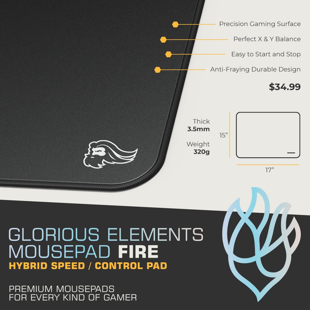 GLORIOUS Elements Gaming Mousepad - Extra Large Mouse Pad XL - Foam Core Hybrid Cloth - Gaming Desk Pad 15"x17" (FIRE)