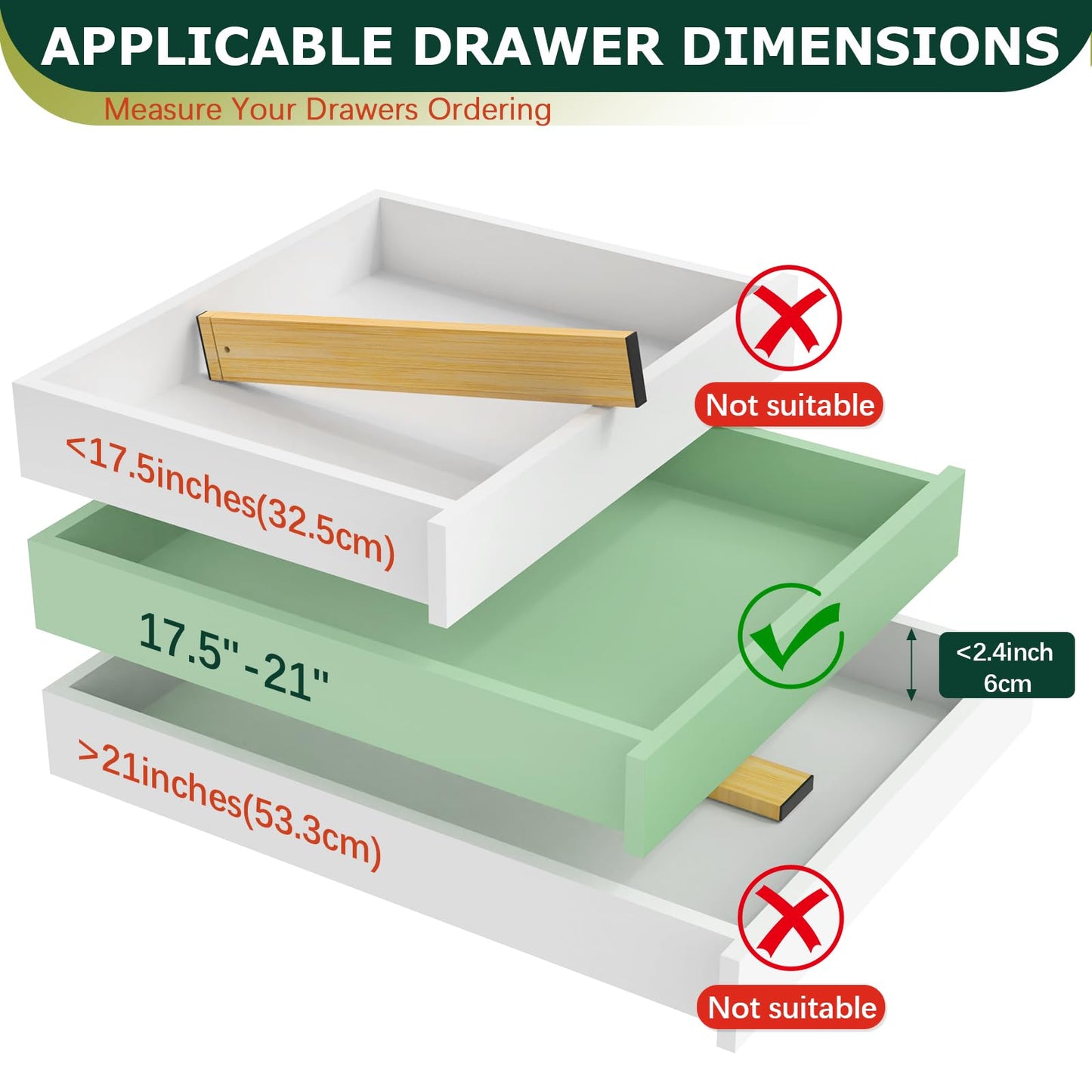 Lzerking Kitchen Drawer Dividers 6 Pack, 17-22" Adjustable Bamboo Drawer Organizers Large, Spring Loaded, Expandable Utensil Organizer, Works in Kitchen, Dresser, Closet, Bathroom, Bedroom