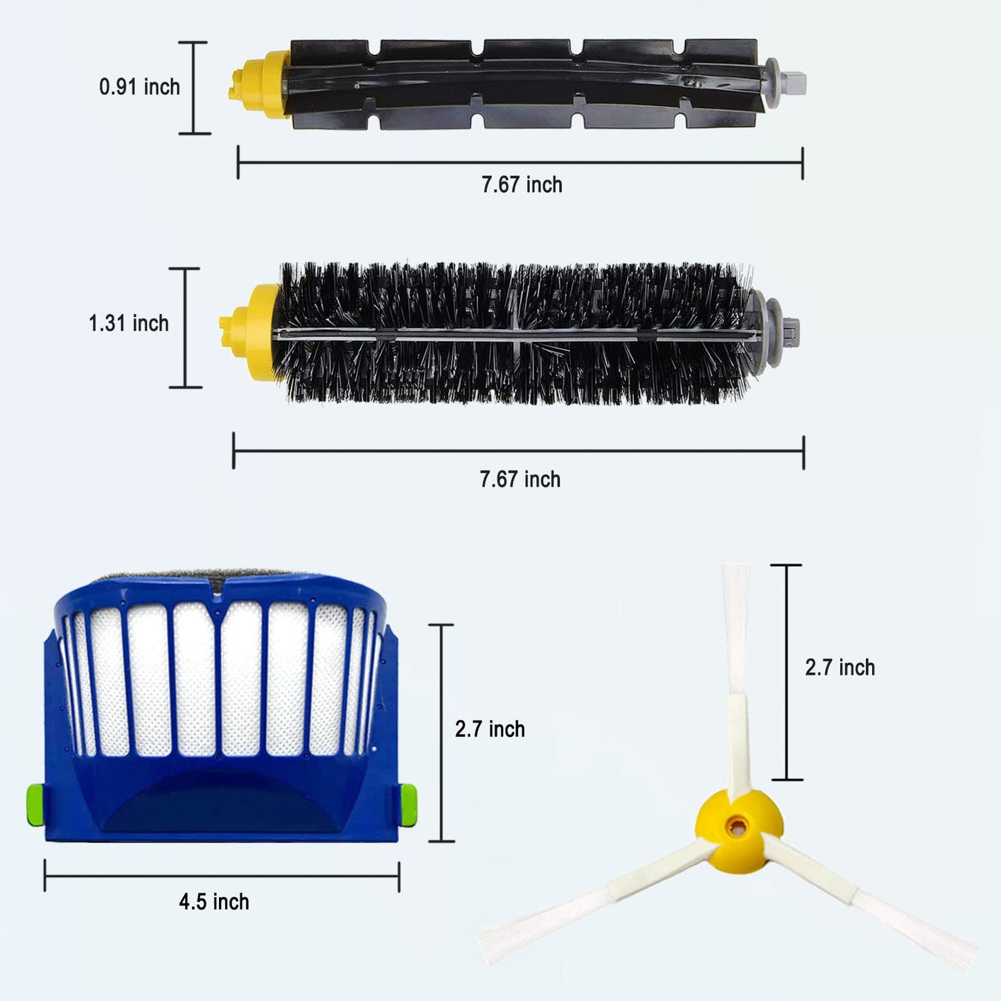 Replacement Accessories Kit for iRobot Roomba 600 Series 694 675 692 676 695 677 671 655 645 690 680 660 650 620 614 & 500 Series 595 585 564 robot 3 Bristle & 3 Beater Brush 8 Filter 8 Side Brush