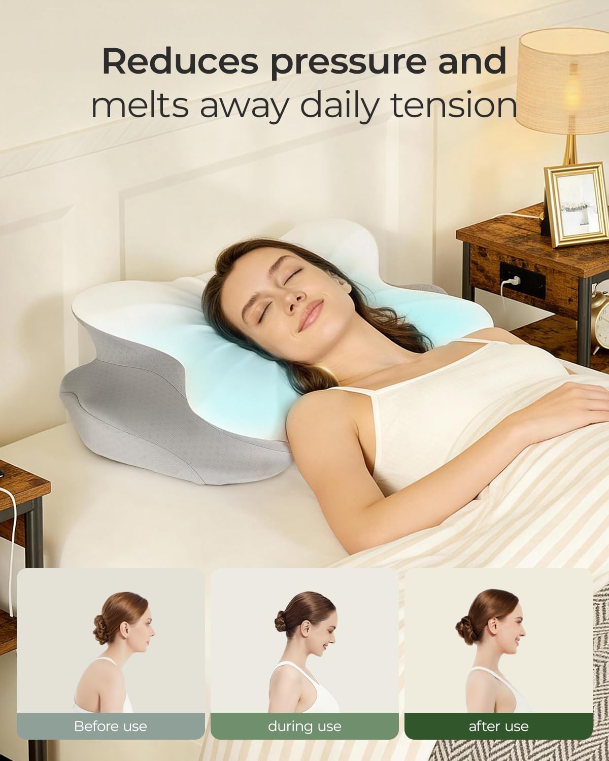 fumacos Cervical Neck Pillow for Neck Pain Relief, Ergonomic Contour Memory Foam Pillow with Cooling Pillowcase, Orthopedic Support Pillows for Side Back Stomach Sleepers, Gray