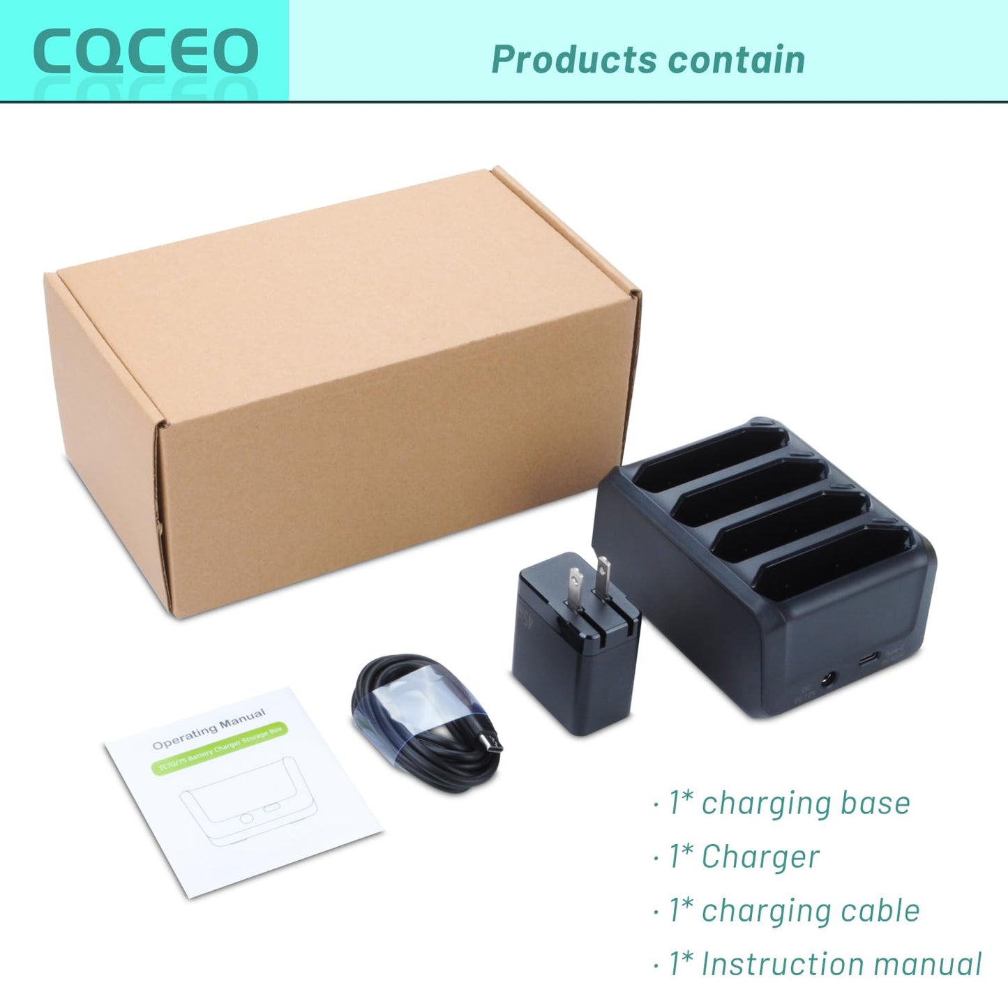 4 Slot Charging Cradle kit for Zebra TC77 TC70 TC75 TC72 Battery SAC-TC7X-4BTYC1 Barcode Scanners BT-000318 TC70X TC75X TC700H TC700K TC720L TC75BH TC75EK TC75AH Charger Station with Type-C Cable