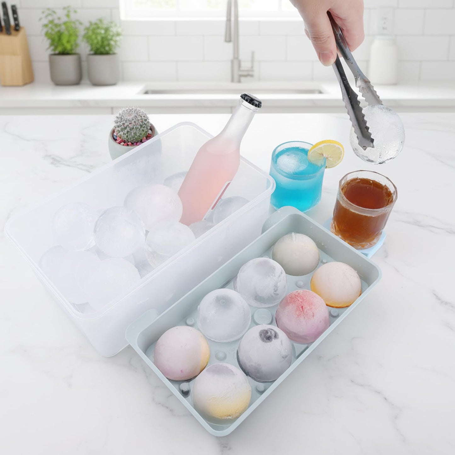 Large Ice Ball Maker Mold, 2.5" Round Ice Cube Mold for Whiskey Bourbon Cocktail, 8 Balls, Sphere Ice Mold, Big Ice Cube Tray with Container and Tongs, Easy to Fill & Release