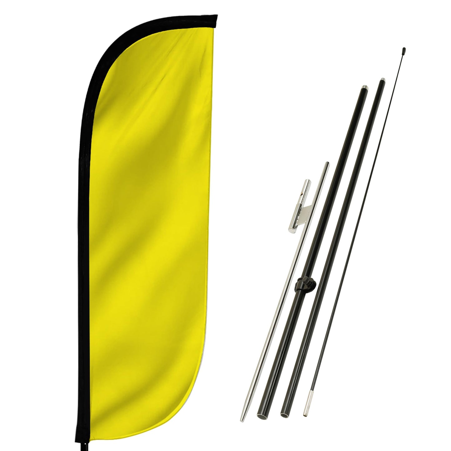 LookOurWay Feather Flag Pole Kit - 7 Feet Tall Advertising Flag Banner with Fiberglass Pole Set and Ground Spike for Business Promotion - Solid Colors - Yellow