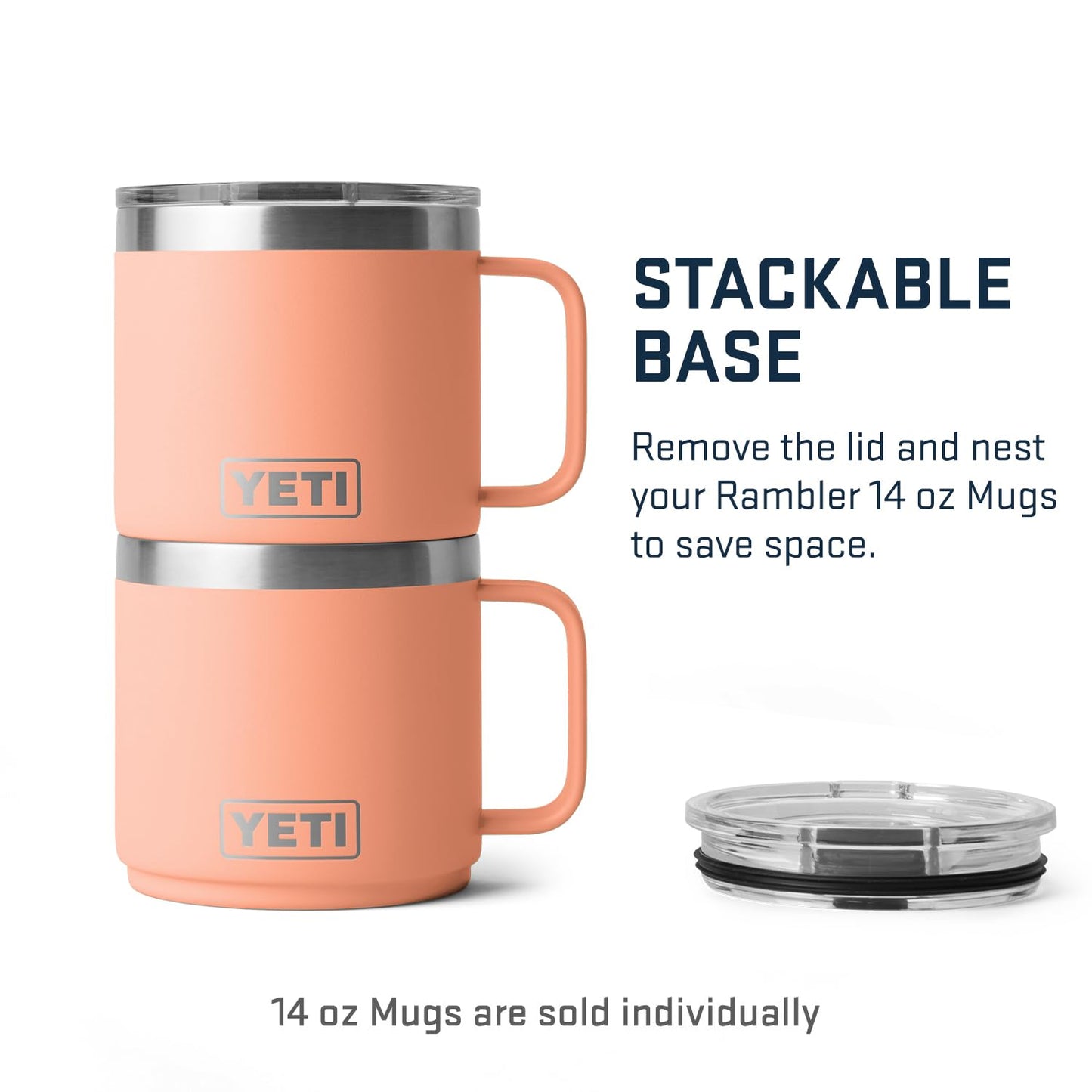 YETI Rambler 14 oz Stackable Mug, Vacuum Insulated, Stainless Steel with MagSlider Lid, Lowcountry Peach