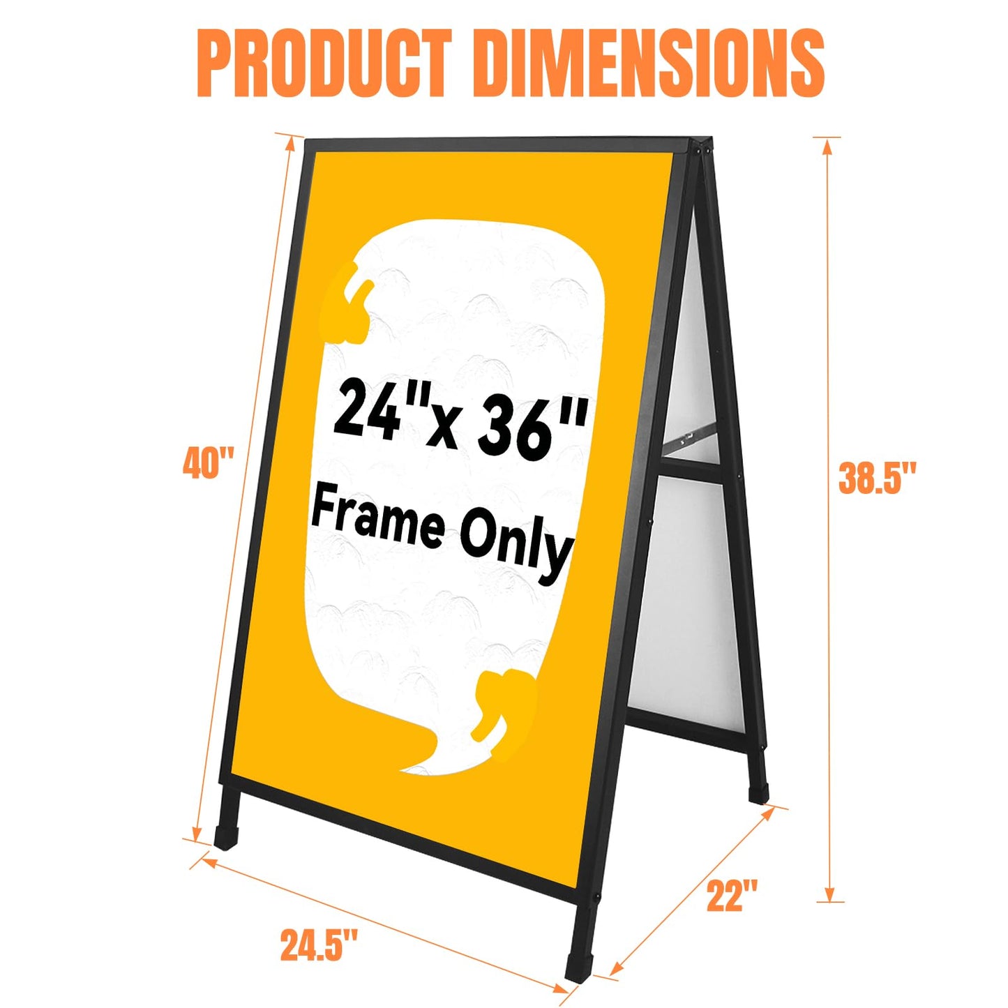 Heavy Duty A-Frame Sign 24x36 Inch Double-Sided Sidewalk Sign, Foldable Metal Sandwich Board for Outdoor Use (Frame Only)