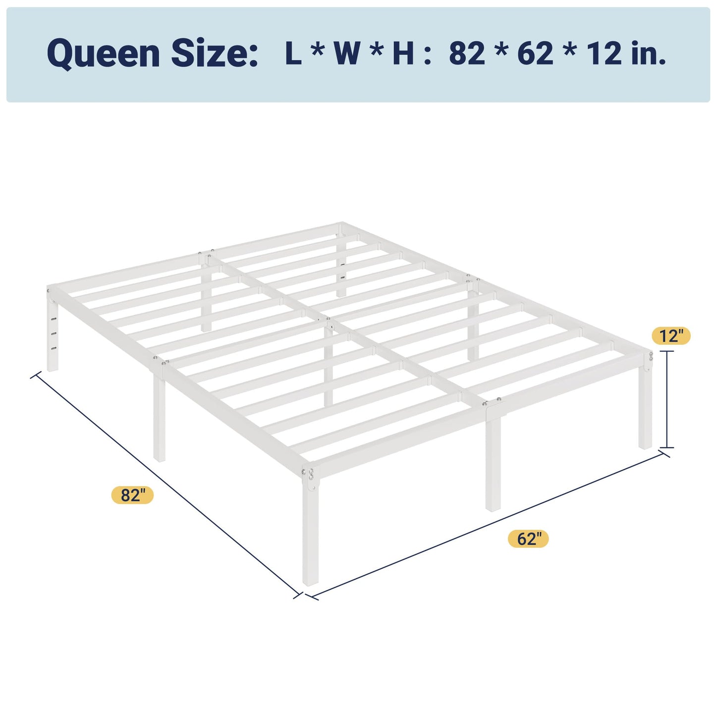Allewie Queen Bed Frame, 12 Inch Metal Platform Beds with Storage Space, No Box Spring Required and Easy Assembly, White