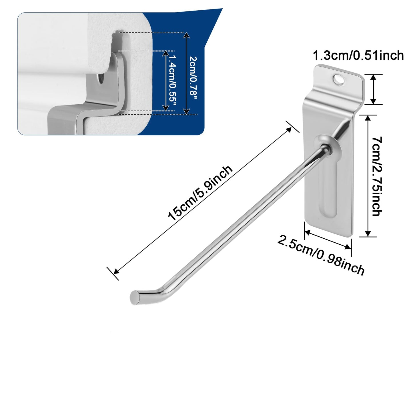 Polmart 6" Heavy Duty Slatwall Panel Hooks, Silver (96-Pack, 6-inch)