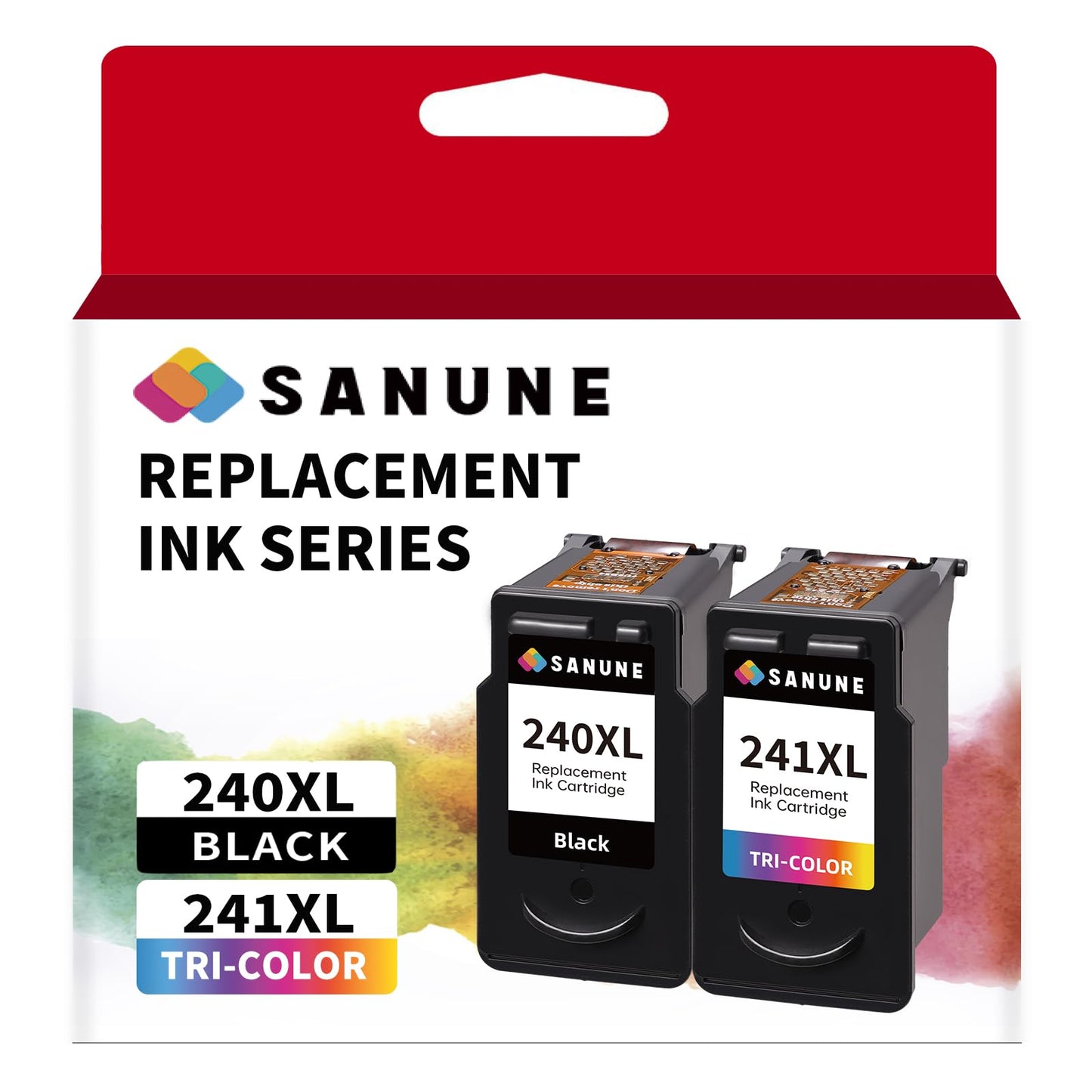 SANUNE 240XL 241XL Ink Cartridge Replacement for Canon 240XL 241XL Combo Pack for MG3620 MG3600 MG3520 MG3222 TS5120 MX472 MX452 MX532 Canon Printer Ink 240 241 (1 Black, 1 Tri-Color)