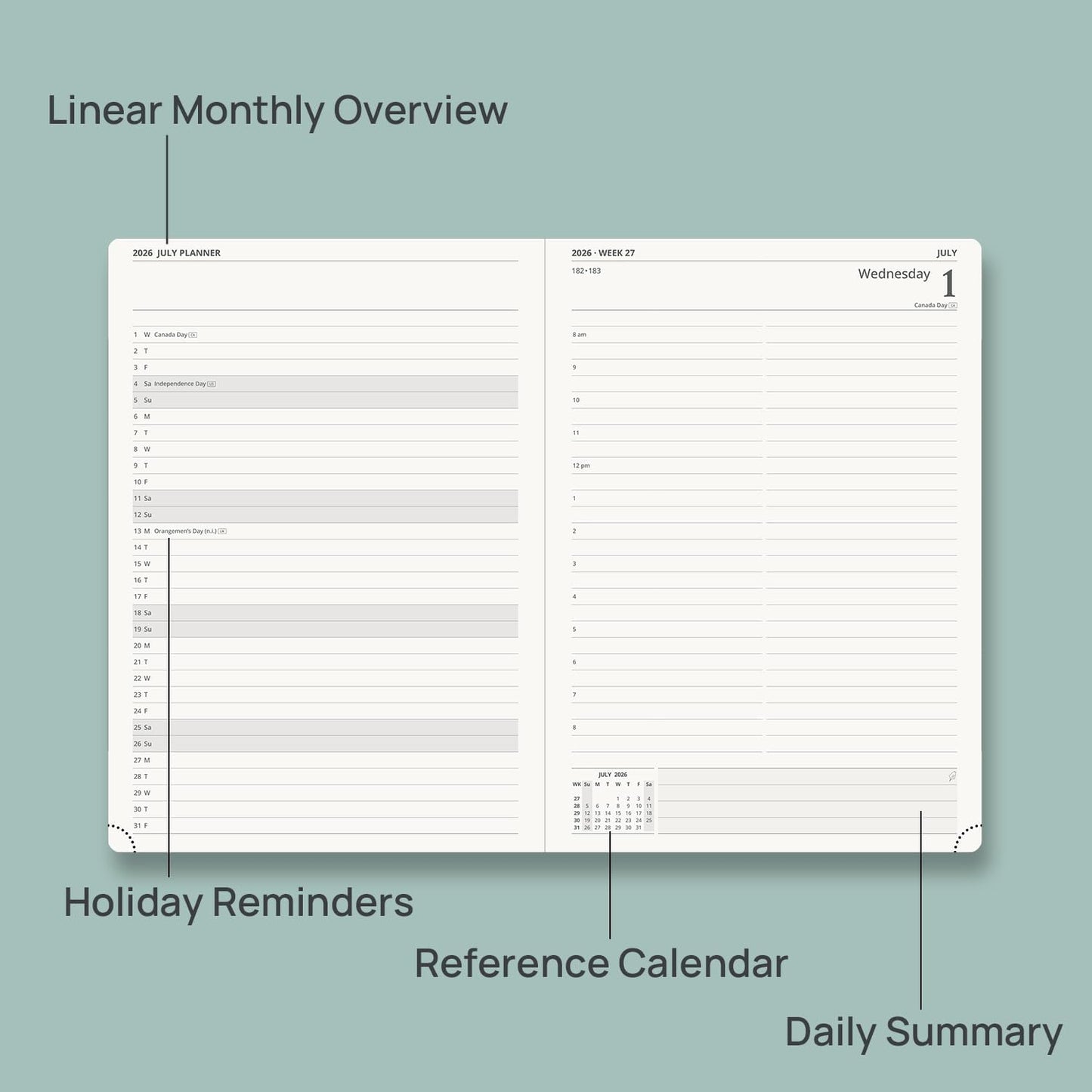 POPRUN 2026-2027 Daily Planner One Page Per Day Even Weekends (A4 Large Size - 8.5" x 12") - Academic Calendar Book(July 2026 - June 2027), 2026 Day Appointment Book, Hardcover - Midnight Green
