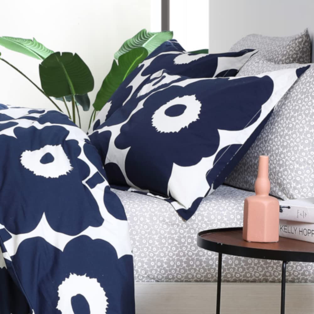 MARIMEKKO - King Duvet Cover Set, Cotton Bedding with Matching Shams & Botton Closure, All Season Home Decor (Unikko Indigo, King)