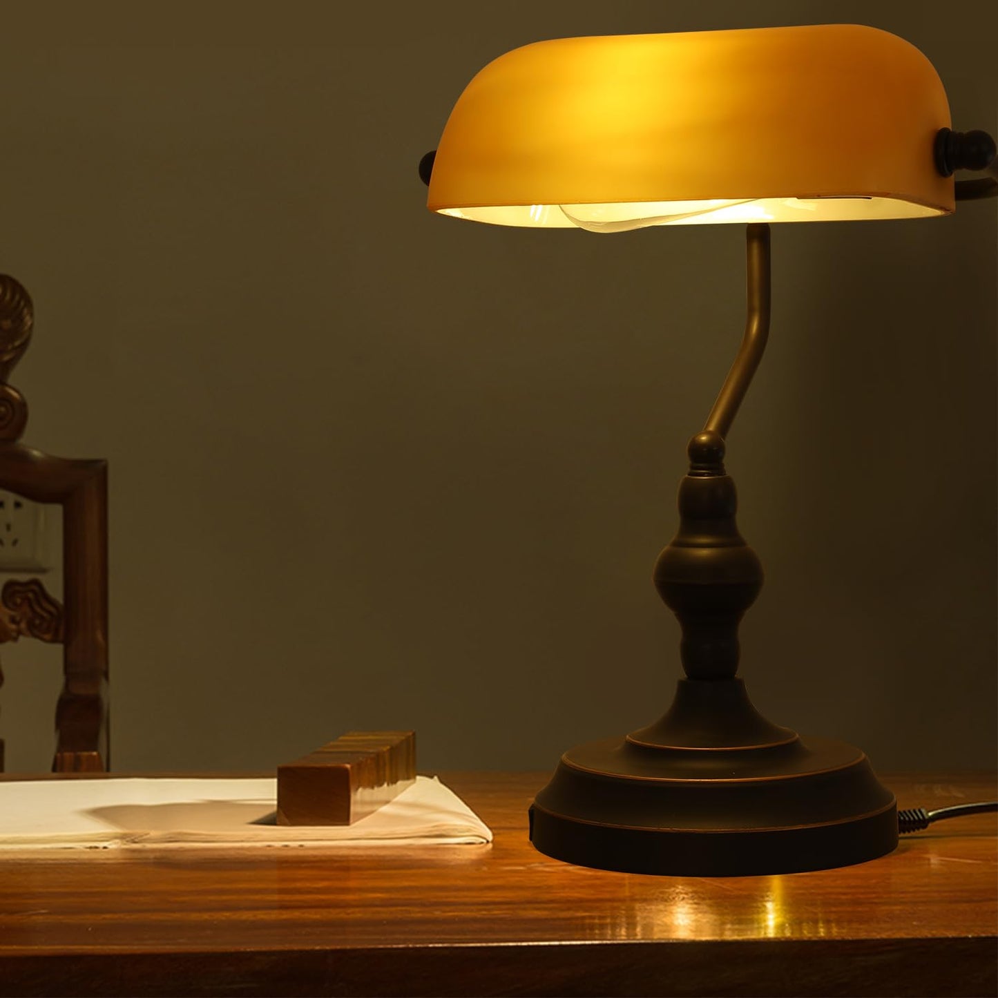 Liylan Banker Desk Lamp Touch Control, Vintage Banker's Desk Lamp with USB-A Port, 3 Way Dimmable Desk Lamps, Farmhouse Library Lamp Oil Rubbed Bronze for Office, Study Room
