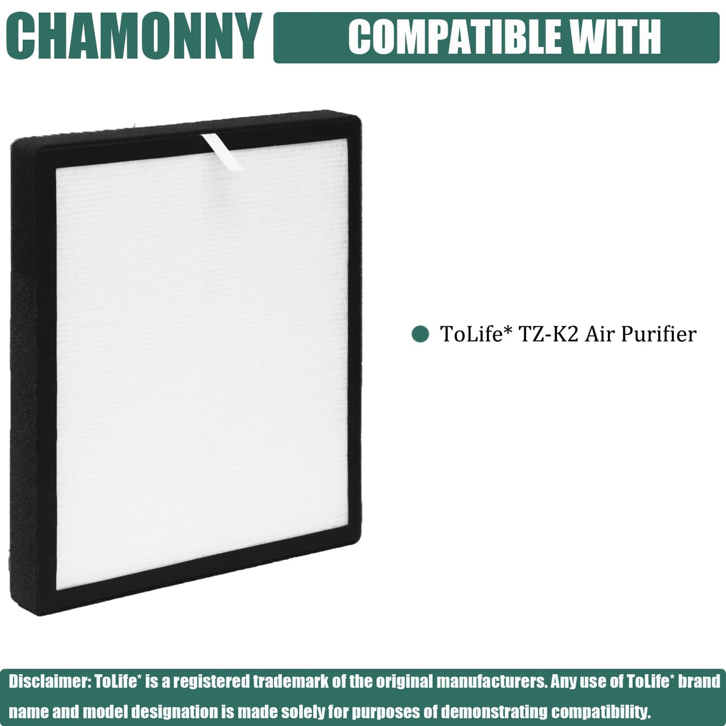 CHAMONNY TZ-K2 Filter Replacement, Compatible with ToLife TZ-K2 Air Purifier, 3-in-1 H13 True HEPA Filter, Activated Carbon and Pre-filter, TZ-K2-A, 4 Pack