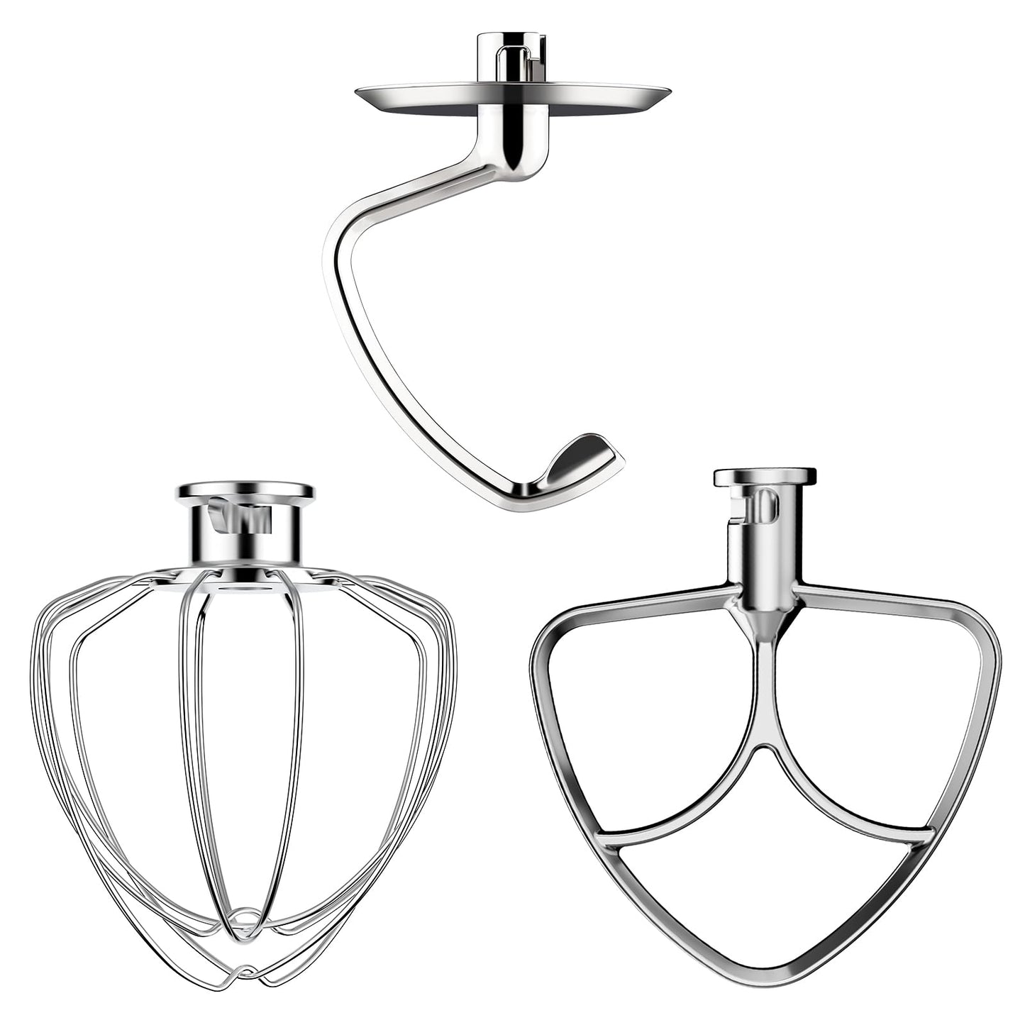 Stainless Steel Mixer Attachments for KitchenAid 4.5-5 Qt Tilt-Head Stand Mixer, Dishwasher Safe Set with Wire Whip, Dough Hook and Flat Beater, Heavy Duty Replacement Accessories for Baking