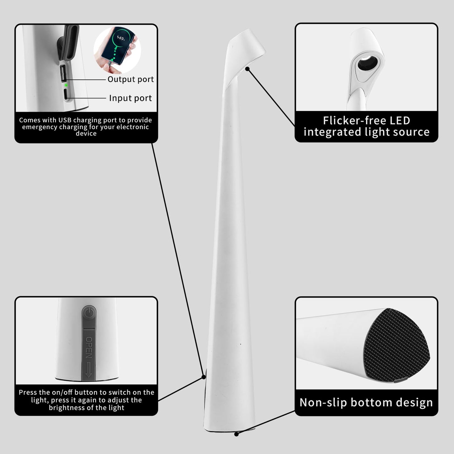 HAPYGI Portable Cordless LED Desk Lamp, Rechargeable Wireless Table Lamp, 3-Level Brightness, Patio & Bedside Night Light, Dining Room Ambient Reading Light (White)