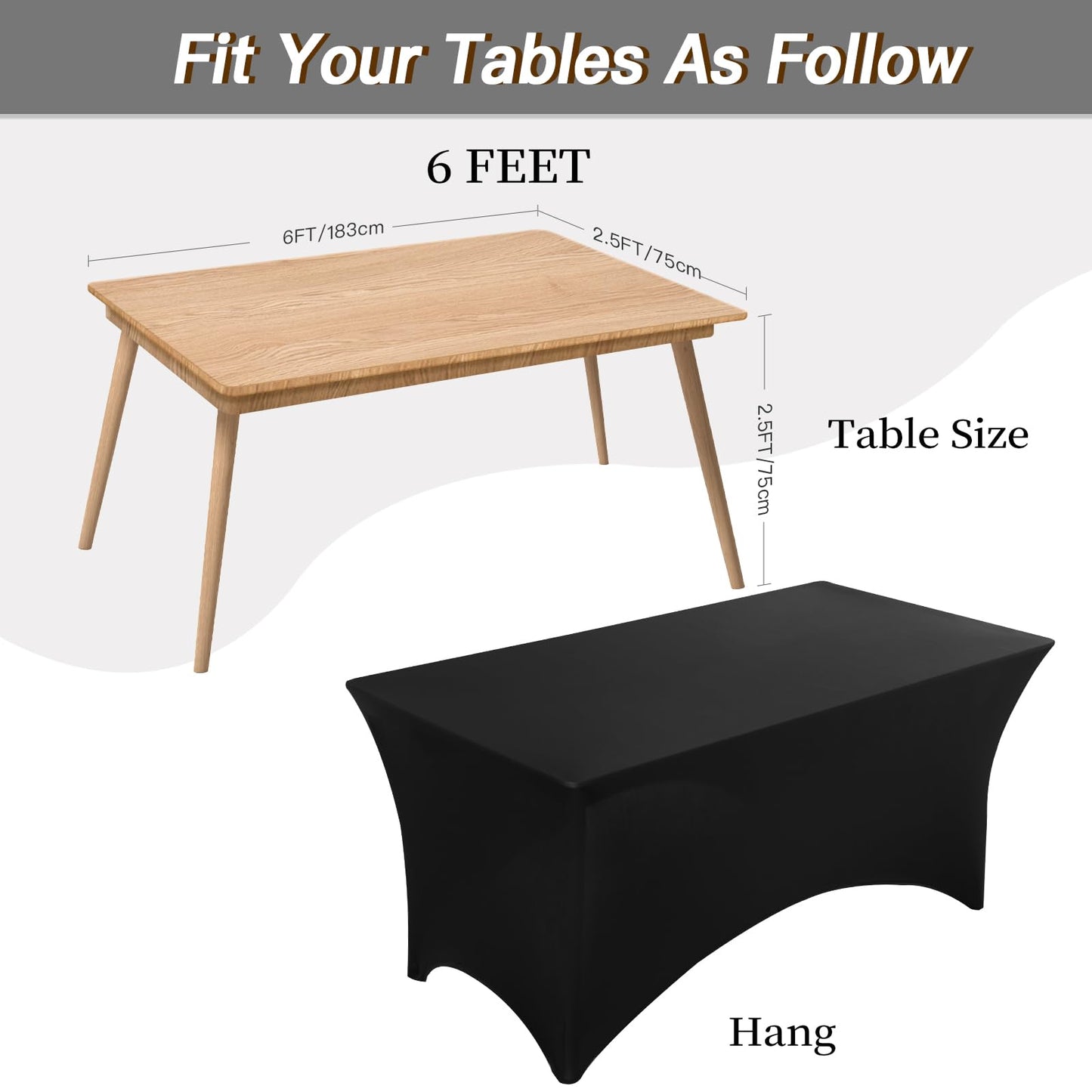 Fixwal 6 Pack Black Table Cover, Spandex Table Cloths for 6 Foot Rectangle Tables Fitted Tablecloth, Wrinkle-Free and Stretch Folding Tablecloth for Banquet, Wedding, Party (72L x 30W x 30H Inch)