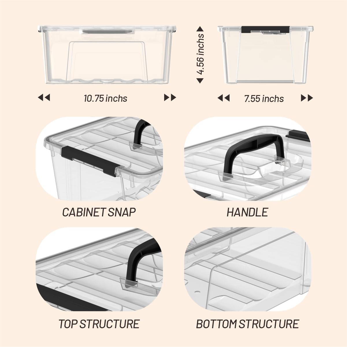 Krihan Clear 9-Pack Plastic Storage Bins with Lids, 6 Quart Stackable Containers Organization with Latch Buckle
