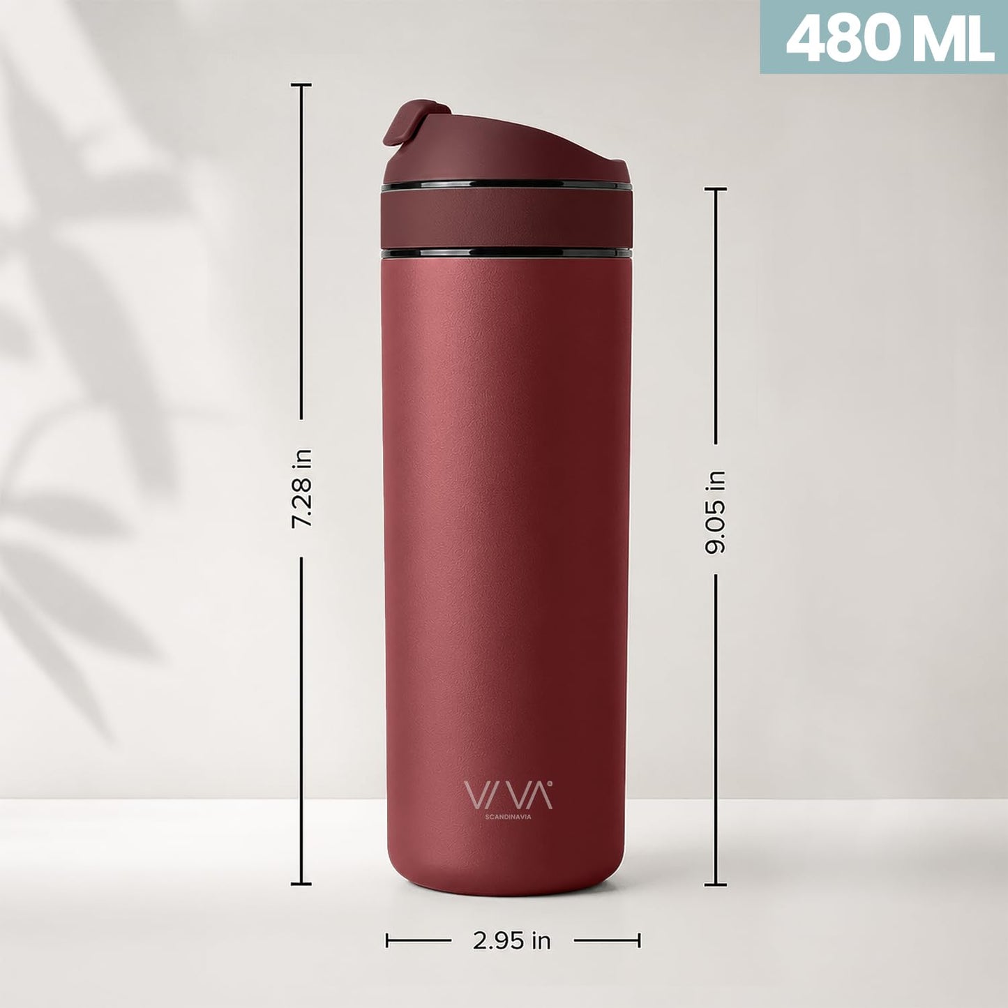 VIVA Recharge Fathers Day Tea Infuser Bottle, Gift for Dad, 16 oz Insulated Stainless Steel Travel Tumbler with Infuser, Hot & Cold Tea & Coffee, Patented Steep Control - Cranberry