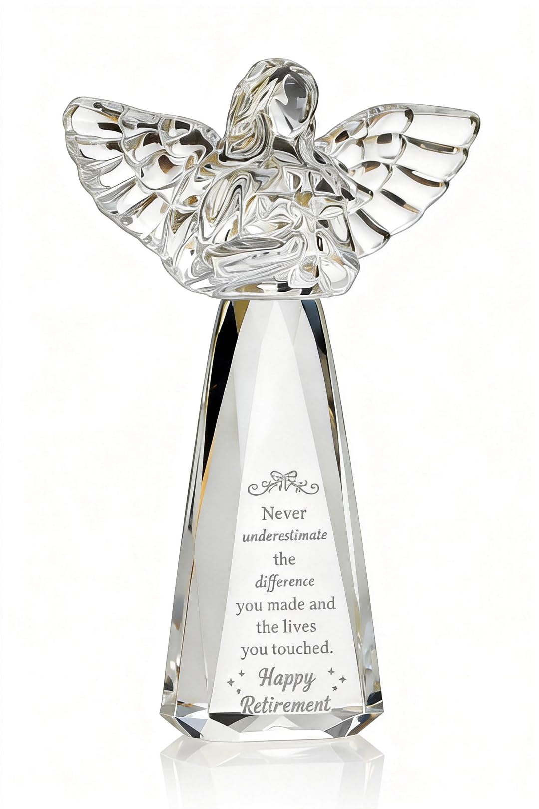 CNCRMEM Engraved Crystal Angel Retirement Gift for Women - Inspirational Keepsake，6 Inch Retirement Keepsake for Coworker Colleague Friend Teacher Nurse (Never Underestimate The Difference You Made)