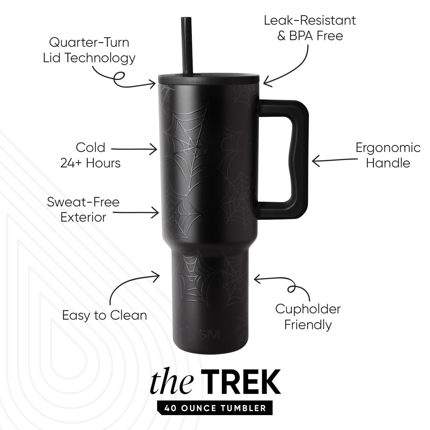 Simple Modern Halloween 40 oz Trek Tumbler with Handle and Straw Lid | Cup Holder Friendly Insulated Stainless Steel Travel Mug | Spiderwebs