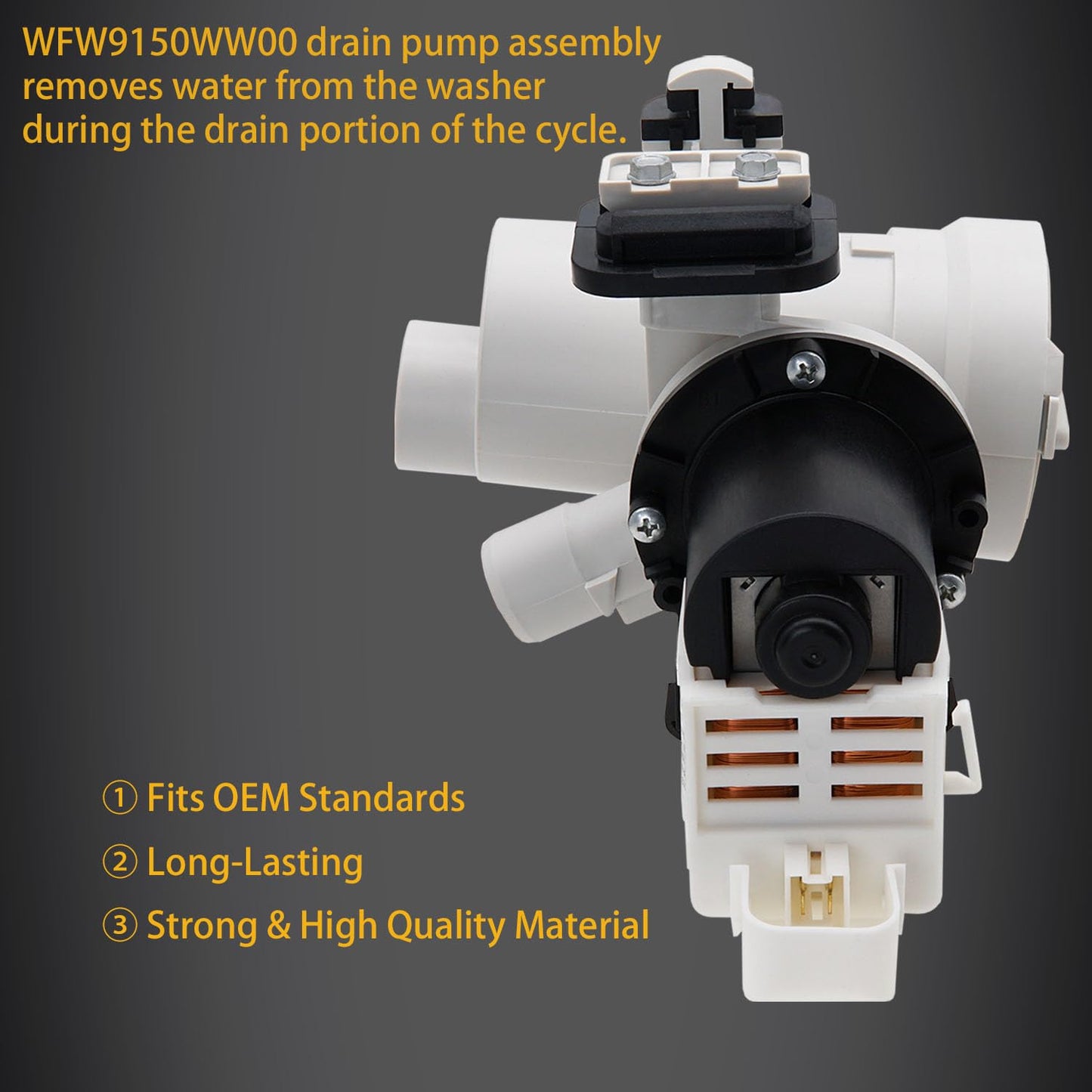 Siwdoy WFW9050XW00 Drain Pump Compatible With Whirlpool Duet WFW9150WW00 WFW9151YW00 WFW9250WW01 WFW8300SW04 WFW8300SW02 WFW9200SQA12 WFW8300SW00