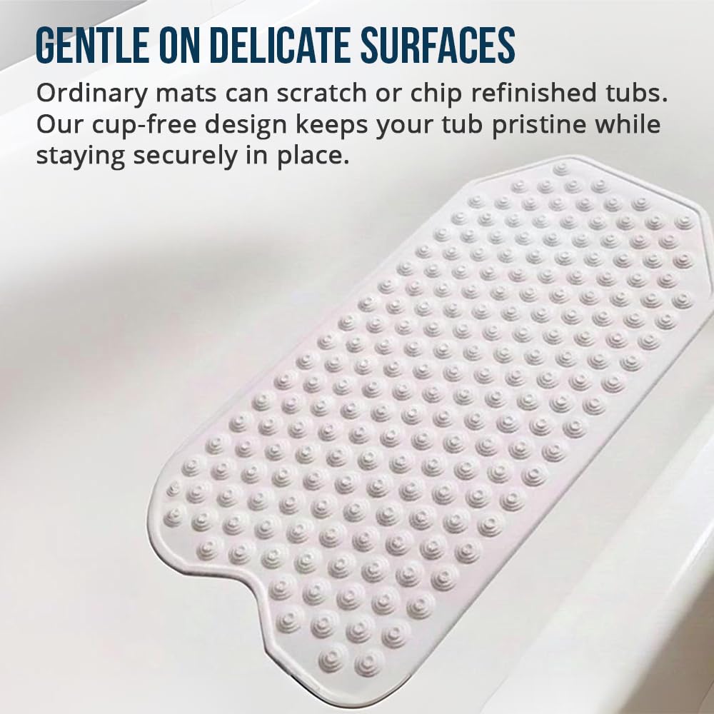 The Original Refinished Bathtub Mat - No Suction Cup Bath Mat, Designed for Textured and Refinished Bathtubs Made of Rubber Not Cheap Plastic, Great for Children and Elderly (White)