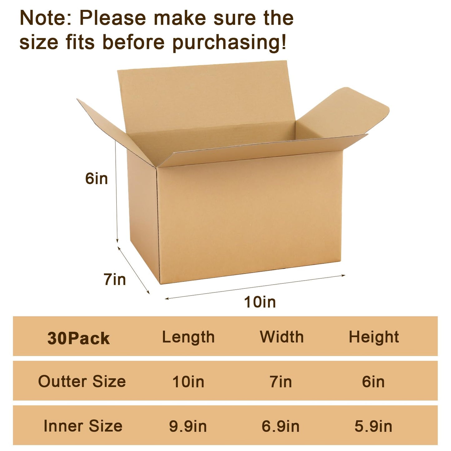 DEZIBOX 10x7x6 Inches Shipping Boxes Medium 30 Pack, Brown Corrugated Cardboard Boxes for Packaging Small Business Mailing