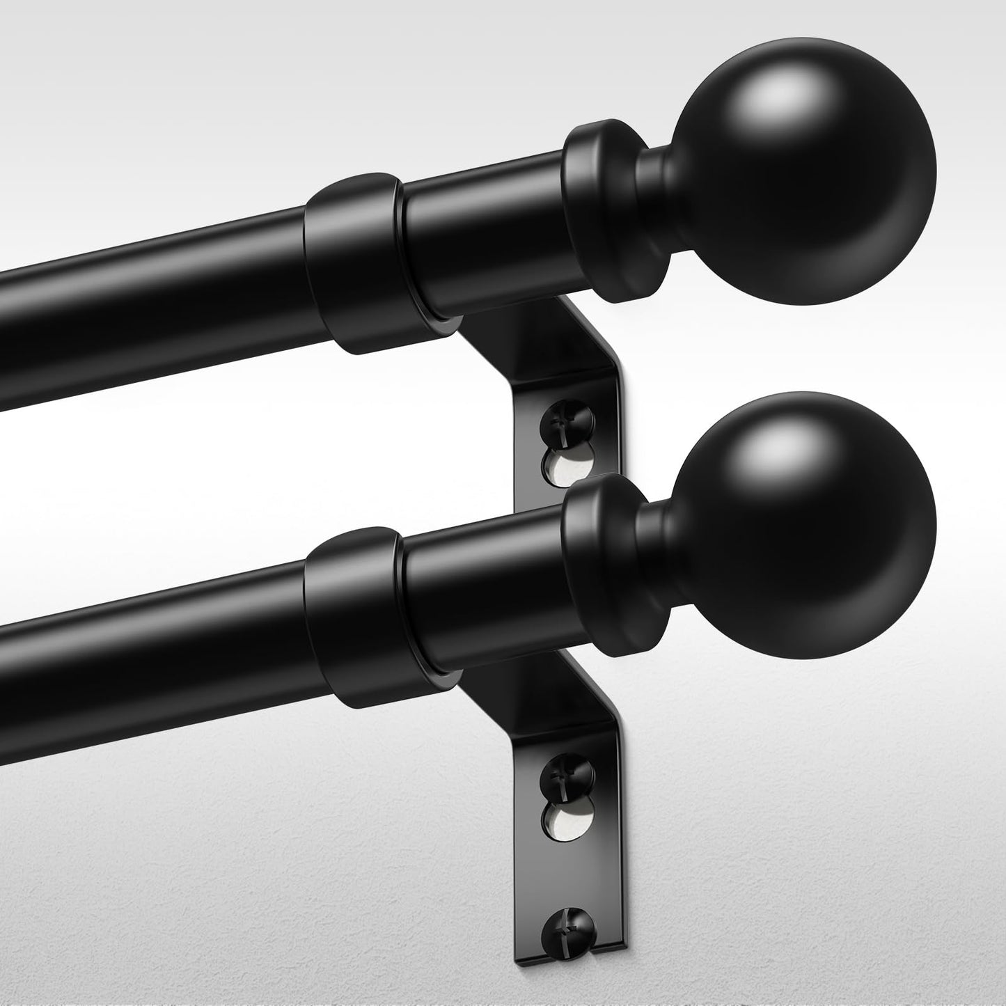 Wolistsa 2 Pack Curtain Rods 36-91 Inch, Black 1 Inch Adjustable Heavy Duty Curtain Rods for Windows, Decorative Modern Window Treatment Rod, Splicing Metal Drapery Pole, Easy Installation