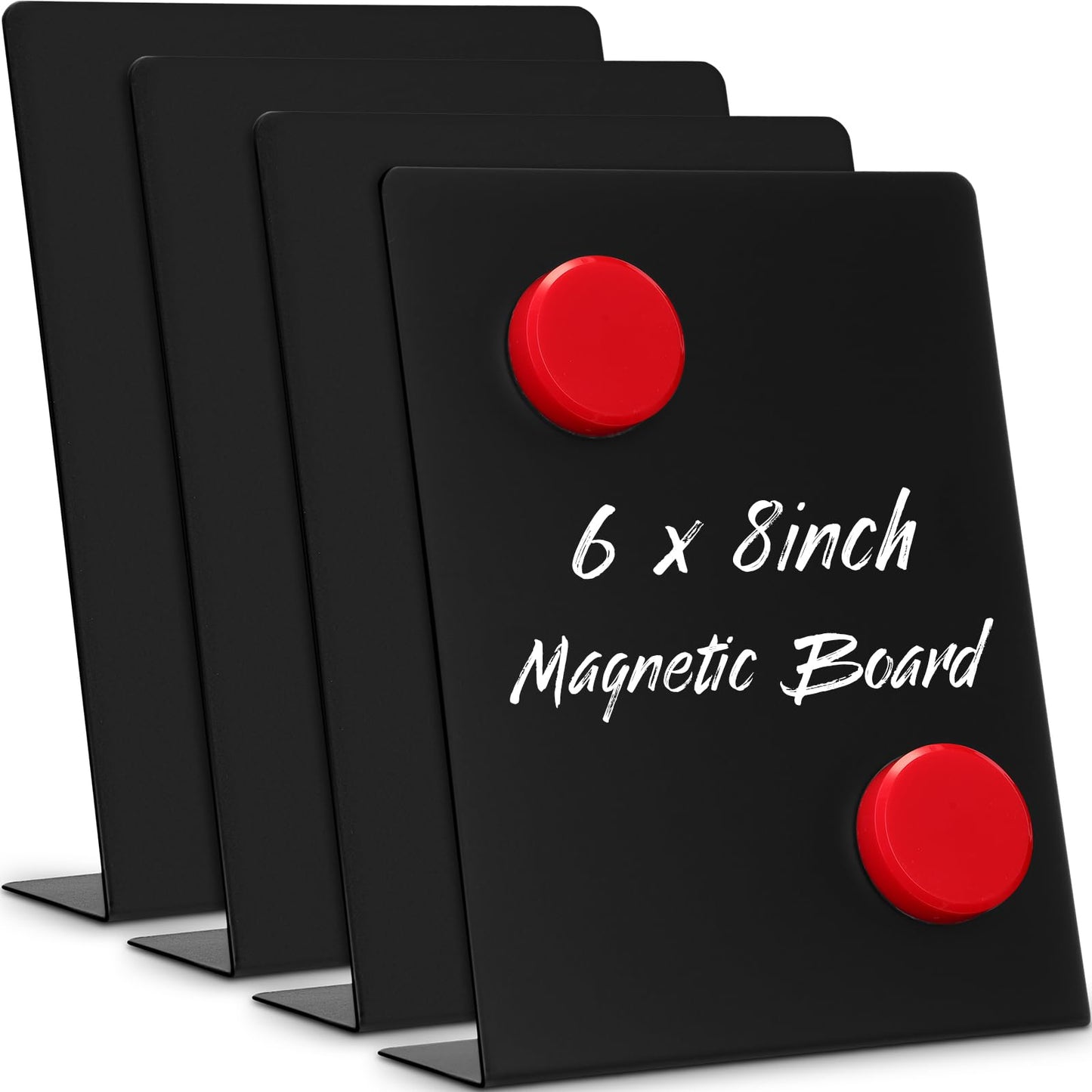 Fainne 4 Pcs Magnetic Bulletin Board with Easel Stand Mini Magnet Metal Tabletop Memo Display Board for Back to School Menu Table Office Supplies (Black,6 x 8 Inches)