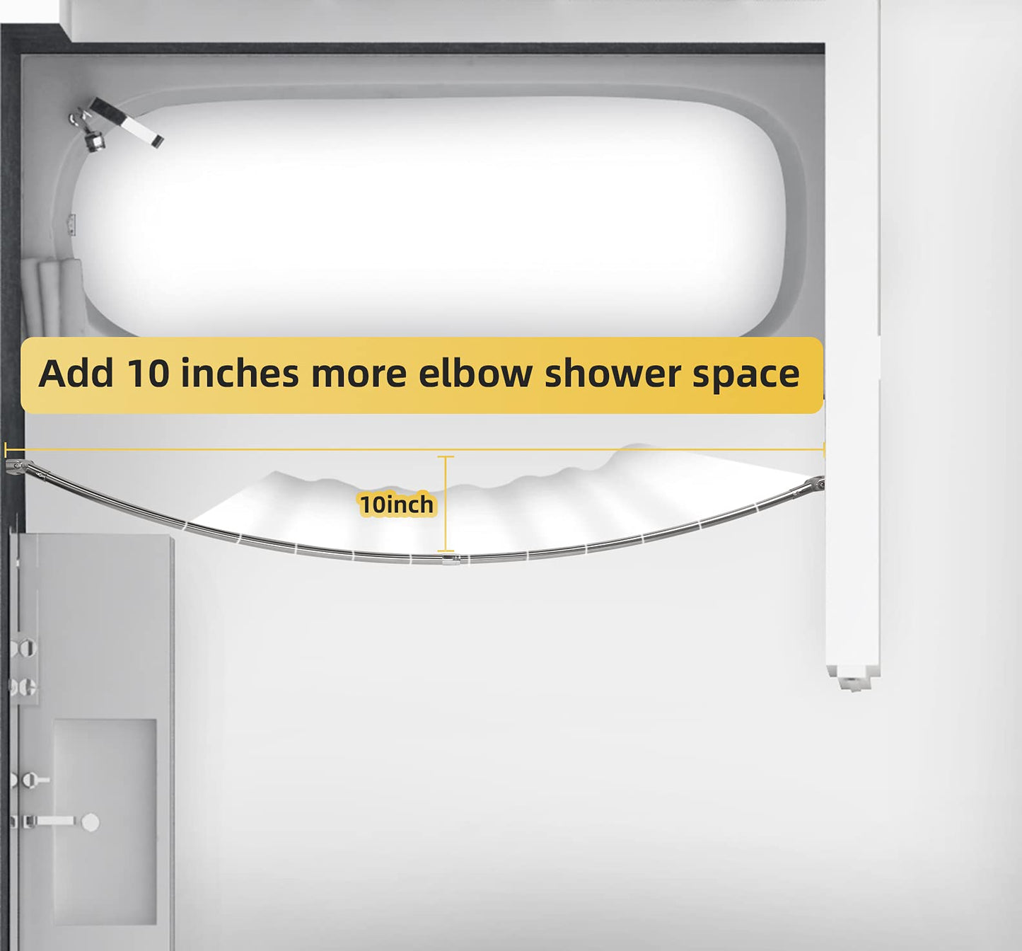 Chrsouly Adjustable Curved Shower Rod, 42-72 inches Extra Wide Shower Curtain Rod, Rust proof, Premium Stainless Steel, Curved Shower Curtain Rod for Bathroom, Need to Drill, Silver