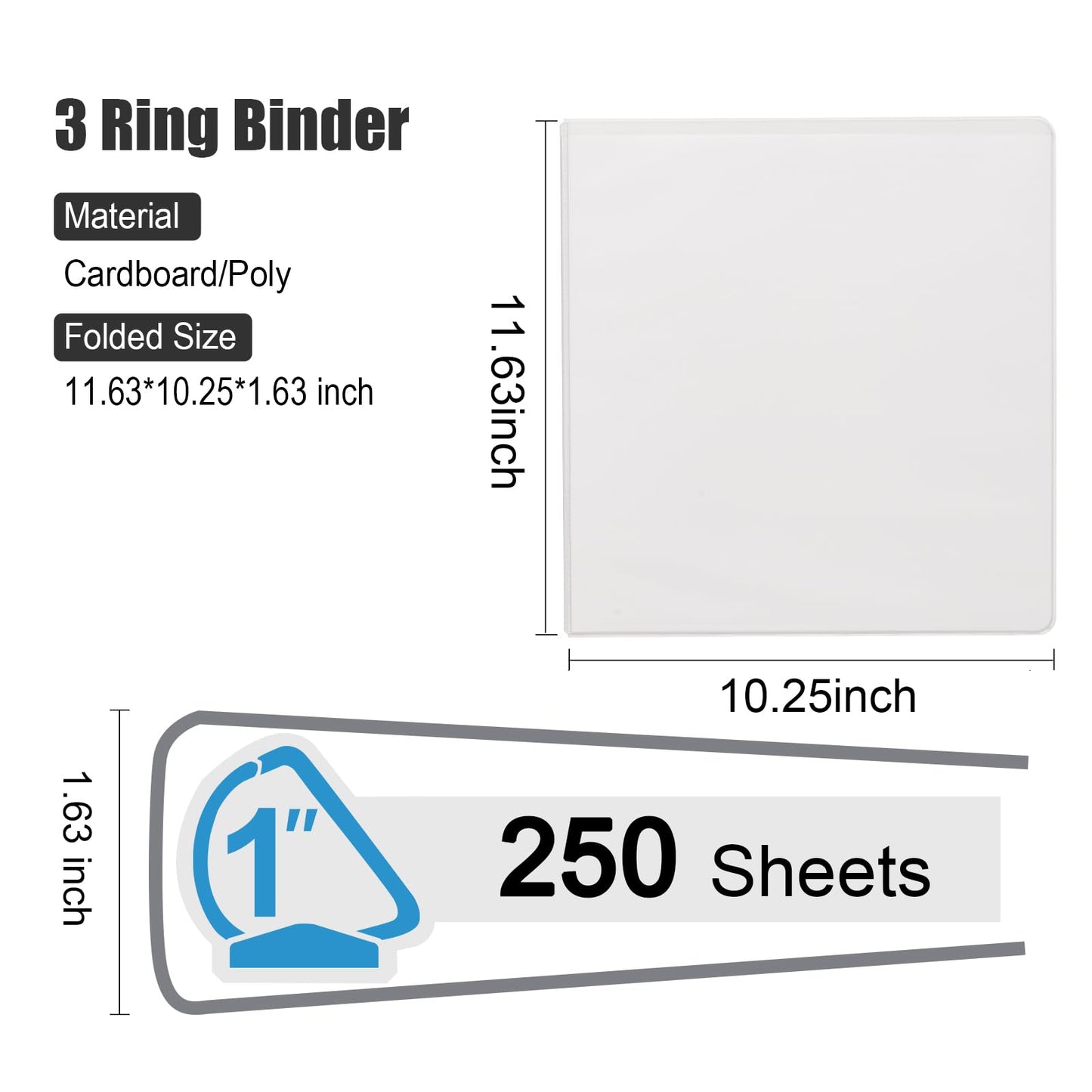 COMIX Heavy Duty Slant-D Ring View Binder, 1 inch 3 Ring Binders, Hold 225 Sheets of 8.5" x 11" Paper, 8 Pack (White)