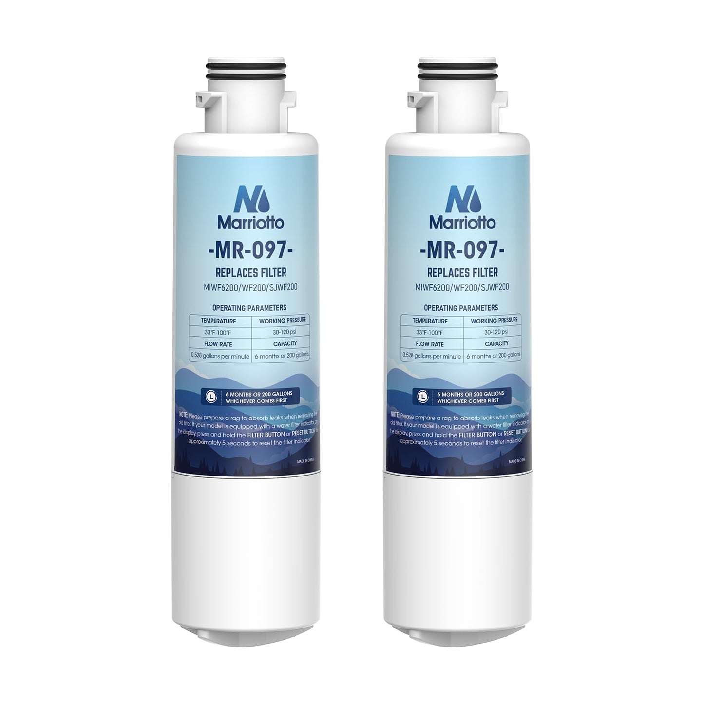 MARRIOTTO MIWF6200 Water Filter Replacement for Midea MIWF6200, MRS26D5AST, MRS26D7AST, MRQ22D7AST, MF-2008-R2, NS-WF26SS0-1, Zline MIWFT2100, RFM-W-36, WF200, SJWF200, SJG2254FS, NSF42, (2 Pack)