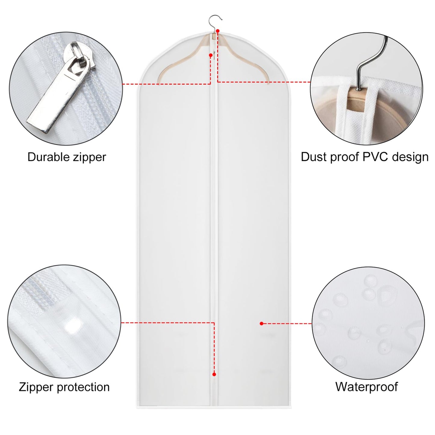 Kntiwiwo 60 inches Garment Bags for Closet Storage with Zipper Clear Garments Bag for Gowns Long, Dresses, Suit, Coat - Set of 20 [Upgraded Version]