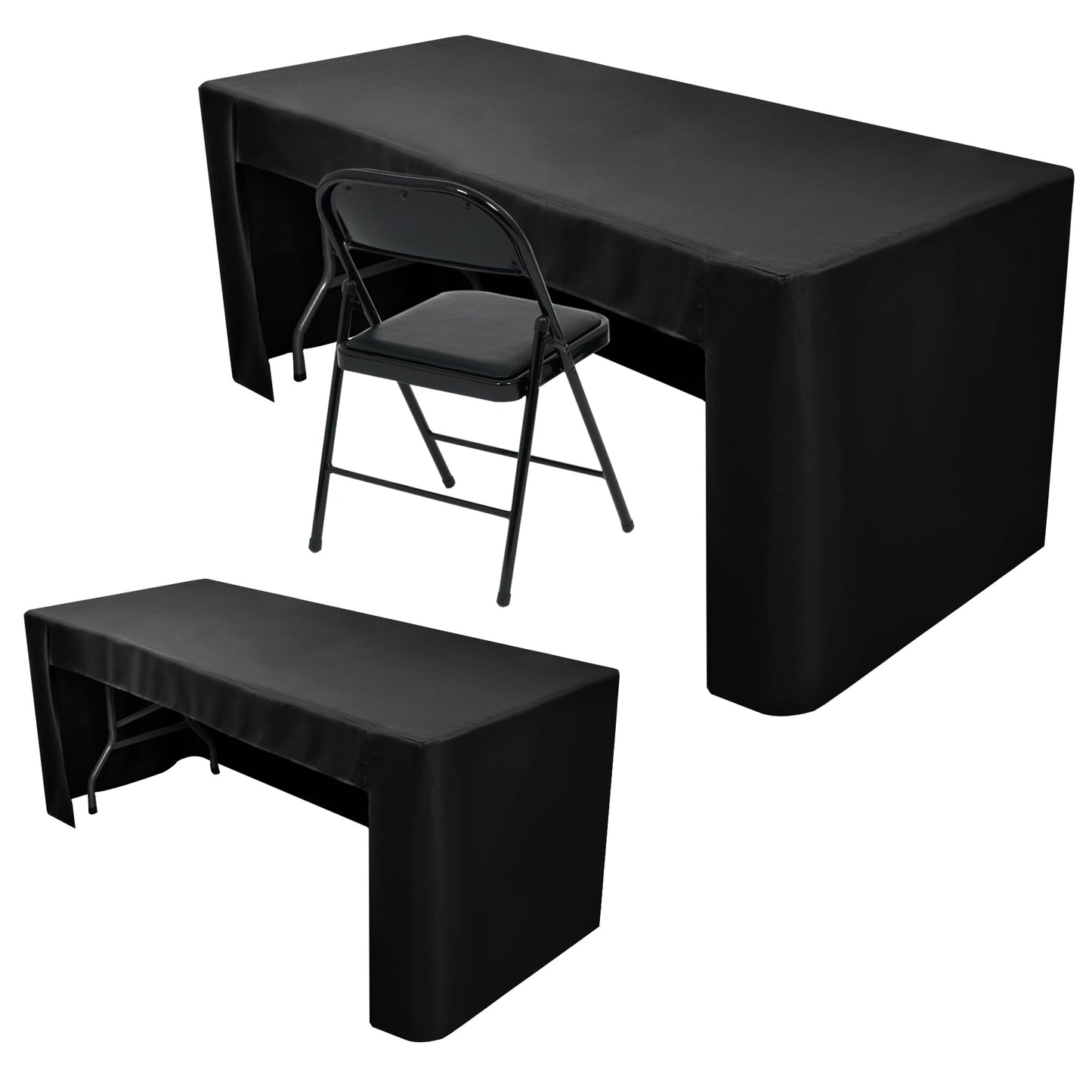 Nasitos 2 Pack Black Tablecloth for 8FT Trade Show Table Covers-Open Back Folding Tablecloths Washable Fabric and Wrinkle Resistant Table Covers for Craft Show, Display Table, Parties, Birthday