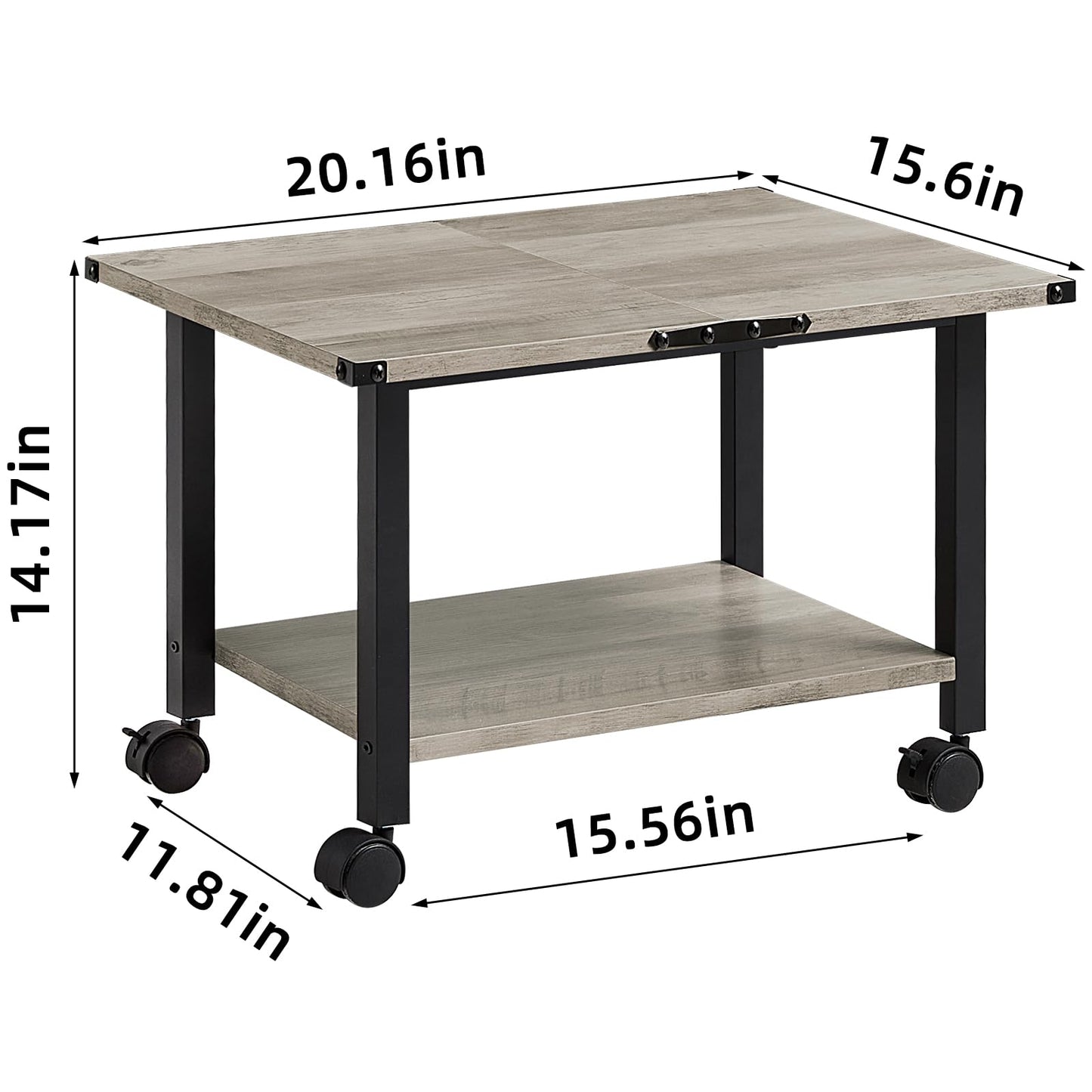 Lerliuo Under Desk Printer Stand, 2-Tier Industrial Mobile Printer Table with Storage Shelf and Steel Frame, Rolling Printer Cart Holder with Lockable Wheels for Home, Office (Grey)