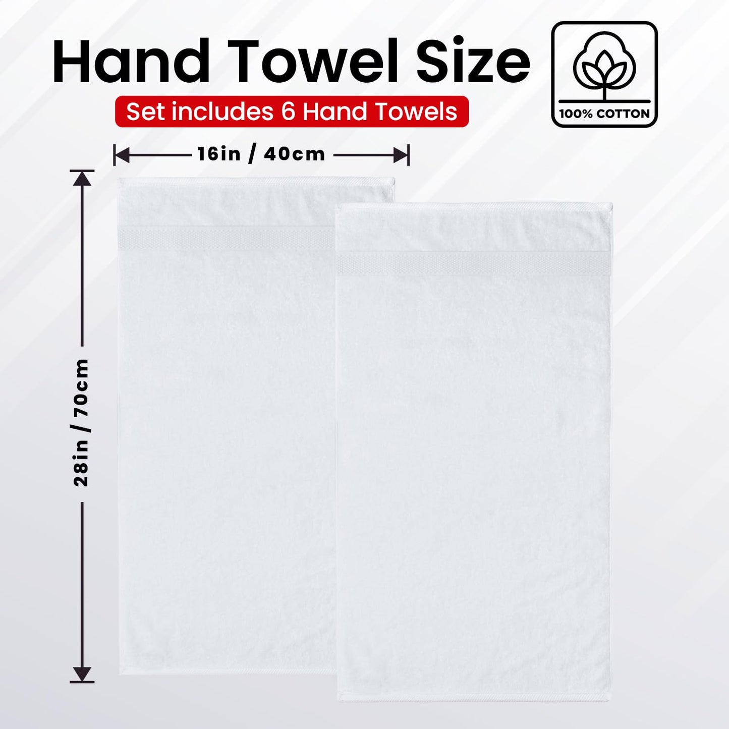 Infinitee Xclusives White Hand Towels for Bathroom - Set of 6 (16x28 inches) 600 GSM, 100% Cotton Ultra Soft, Quick Drying, Hotel Quality Hand Towel Set (Brilliant White, Hand Towels)