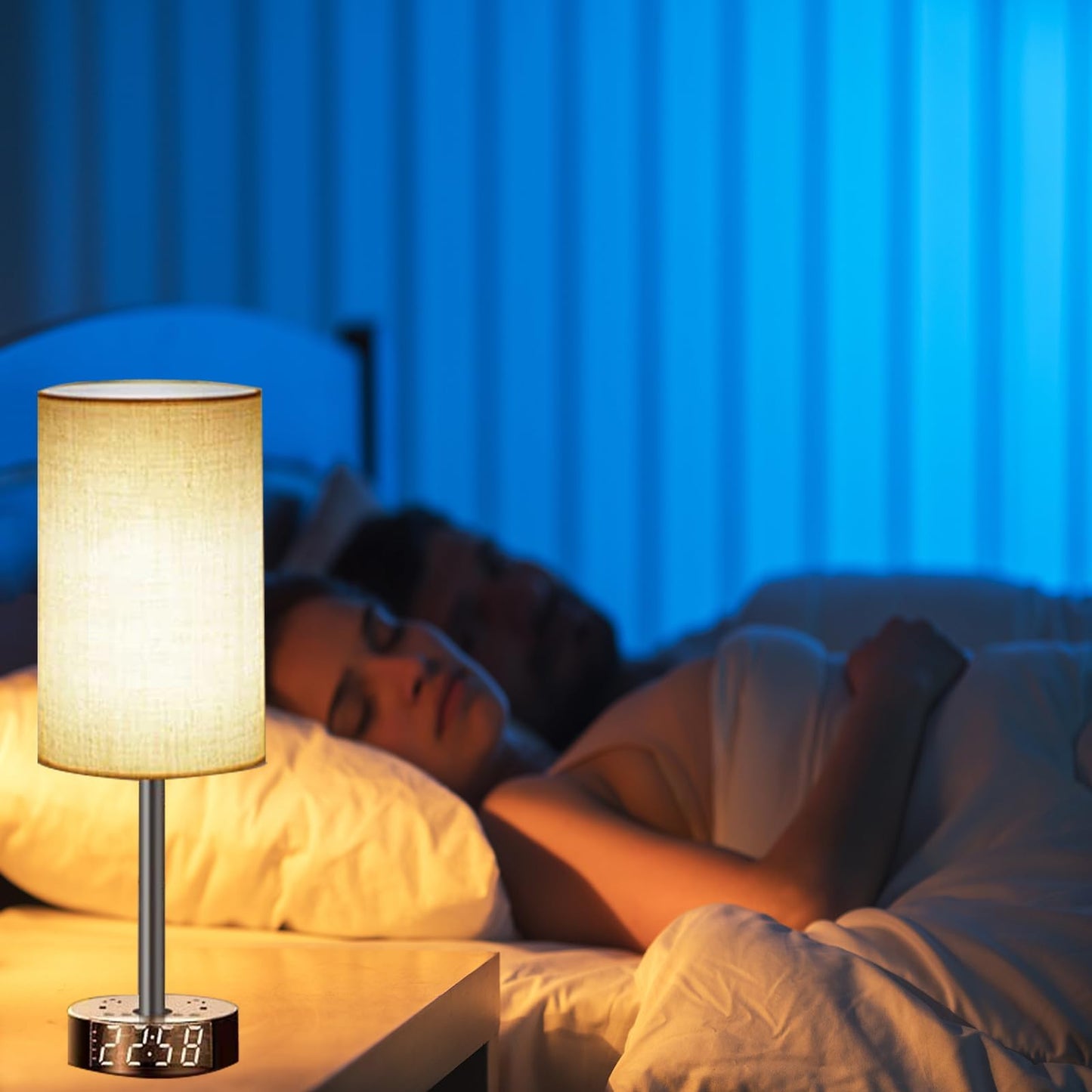 ZONV Touch Control Nightstand Light Bedside Table Lamp with USB C Charging Ports Alarm Clock 3 Way Dimmable Lamp for Bedroom Living Room Home（Gray） Thanksgiving Gifts