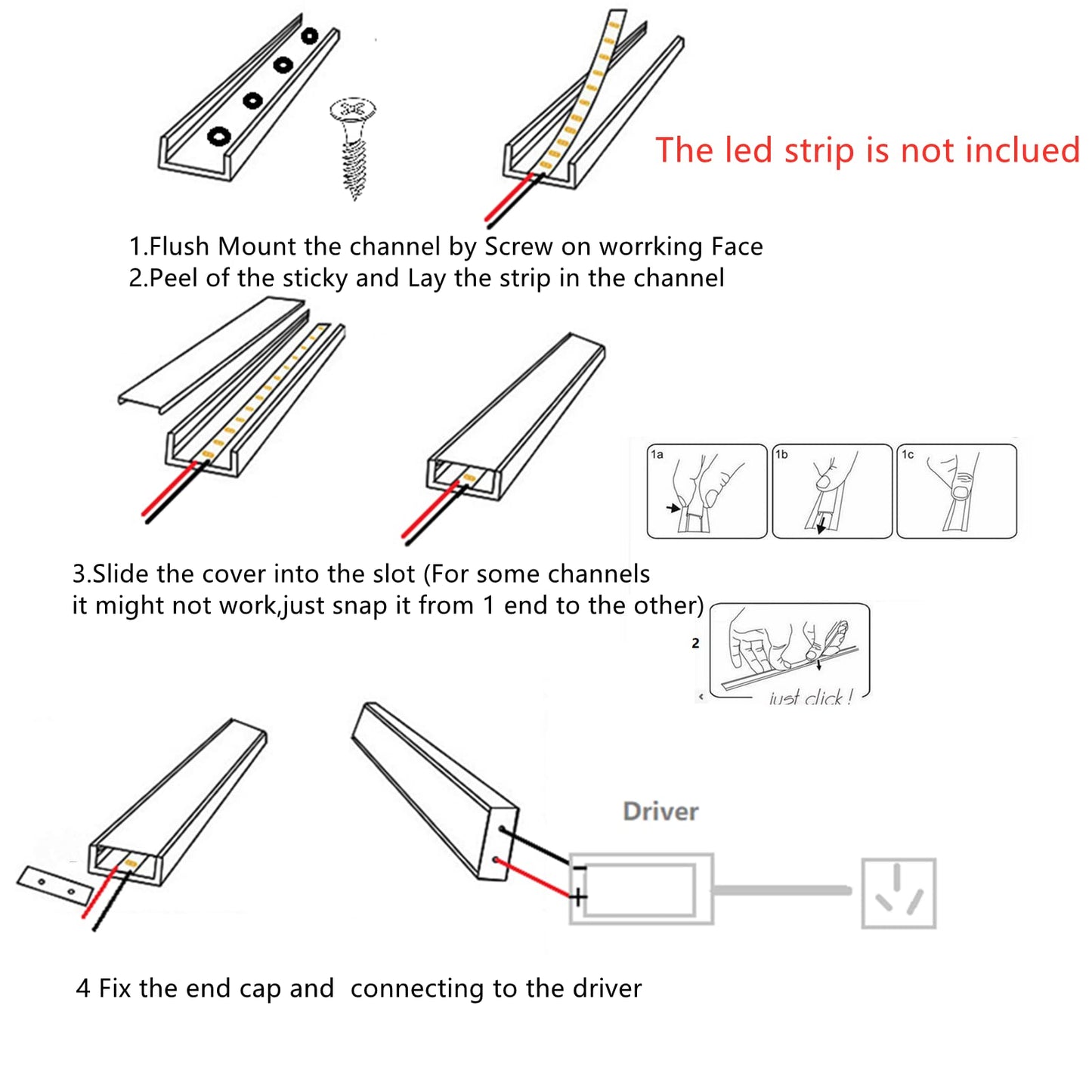 10-Pack Pre-Drilled Countersunk Hole 3.3FT LED Strip U Channel Diffuser, Hacksaw Easy Cut Tight and Flush Mounted Under Cabinet Tape Light Aluminum Low Profile with Screw and End caps (10)