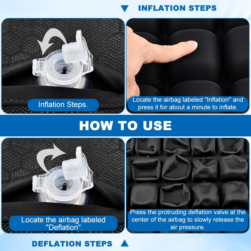 Yonderfume 3D Air Cell Inflatable Seat Cushion, 36 Airbags Airplane Seat Cushion for Long Flights, Pressure Relief for Tailbone & Hip Pain, Wheelchair Cushions with Air Pump