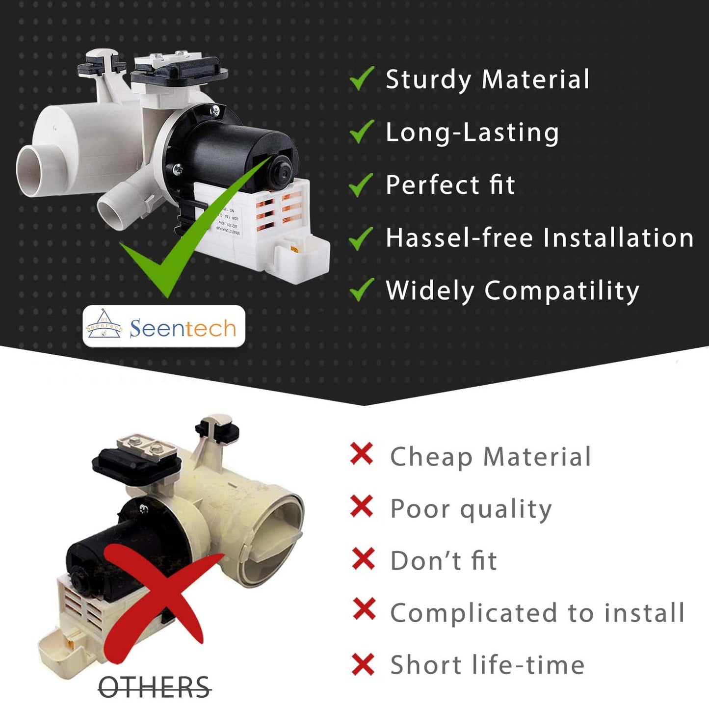 2026 UPGRADED W10130913 W10730972 Washer Drain Pump Compatible with Whirlpool Kenmore Washer - Replaces 8540024 W10117829 W10183434 AP4308966 PS1960402 WPW10730972V
