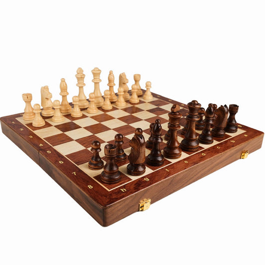 15'' Walnut Chess Set with Storage Board for Adults & Children, 2 Players