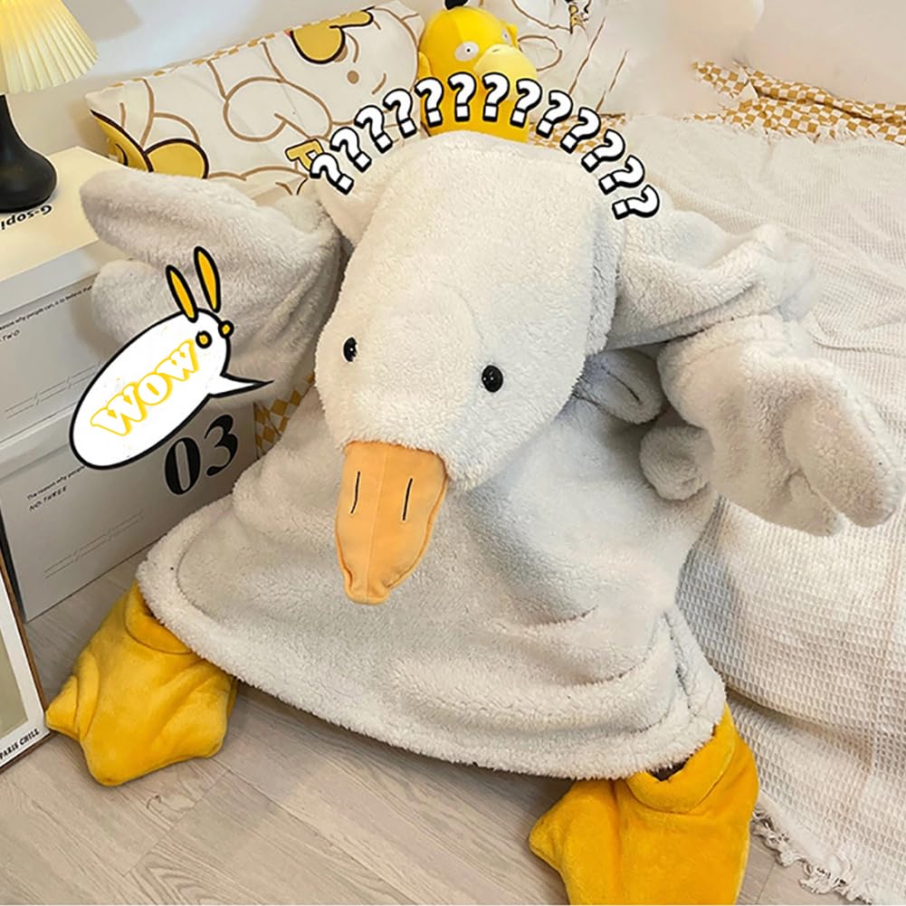 Goose Blanket Hoodie Onesie Adult & Kid,Oversized Warm Duck Wearable Hoodie Blanket with Sleeves,Cozy Sleeping Bag (white, M)