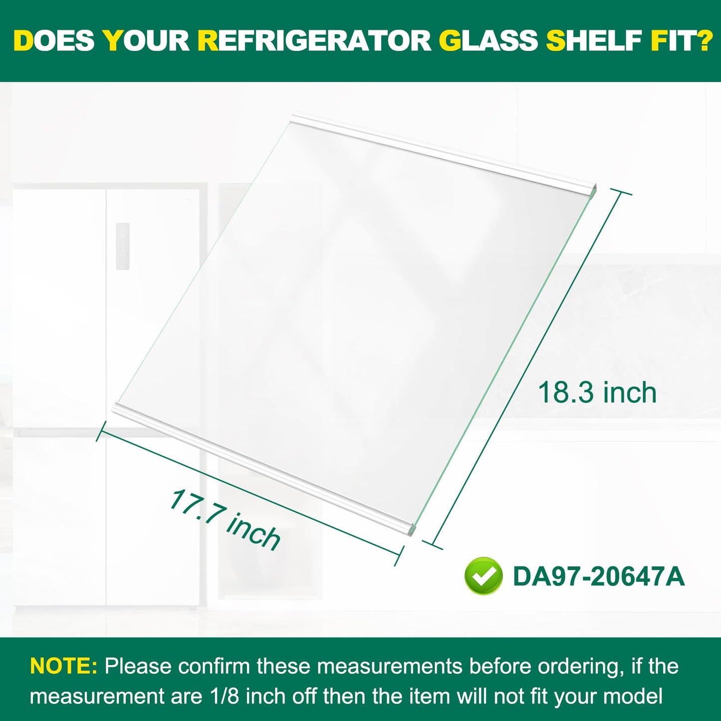 POOLKEY Upgraded DA97-20647A Refrigerator Glass Shelf Replacement Compatible with Samsung Fridge Upper Glass,Tempered Glass Shelf Parts RS27T5201SR/AA, RS27T5200SR/AA, RS27T5200SG/AA, RS27T5561SR/AA