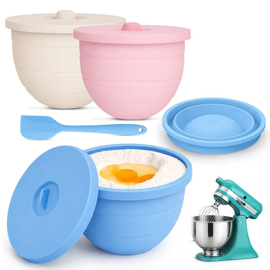 Set of 3 Silicone Bowl Liners for KitchenAid 5 Qt Stand Mixer with Lids, 3mm Thick Non-Stick Silicone Mixer Bowl Insert, BPA Free, Dishwasher Safe Stand Mixer Bowl Liners & Spatula